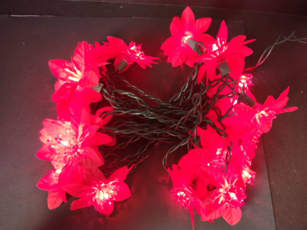 Vintage Holiday Accents 20 Red Poinsettia Christmas Light String 14ft [4860]