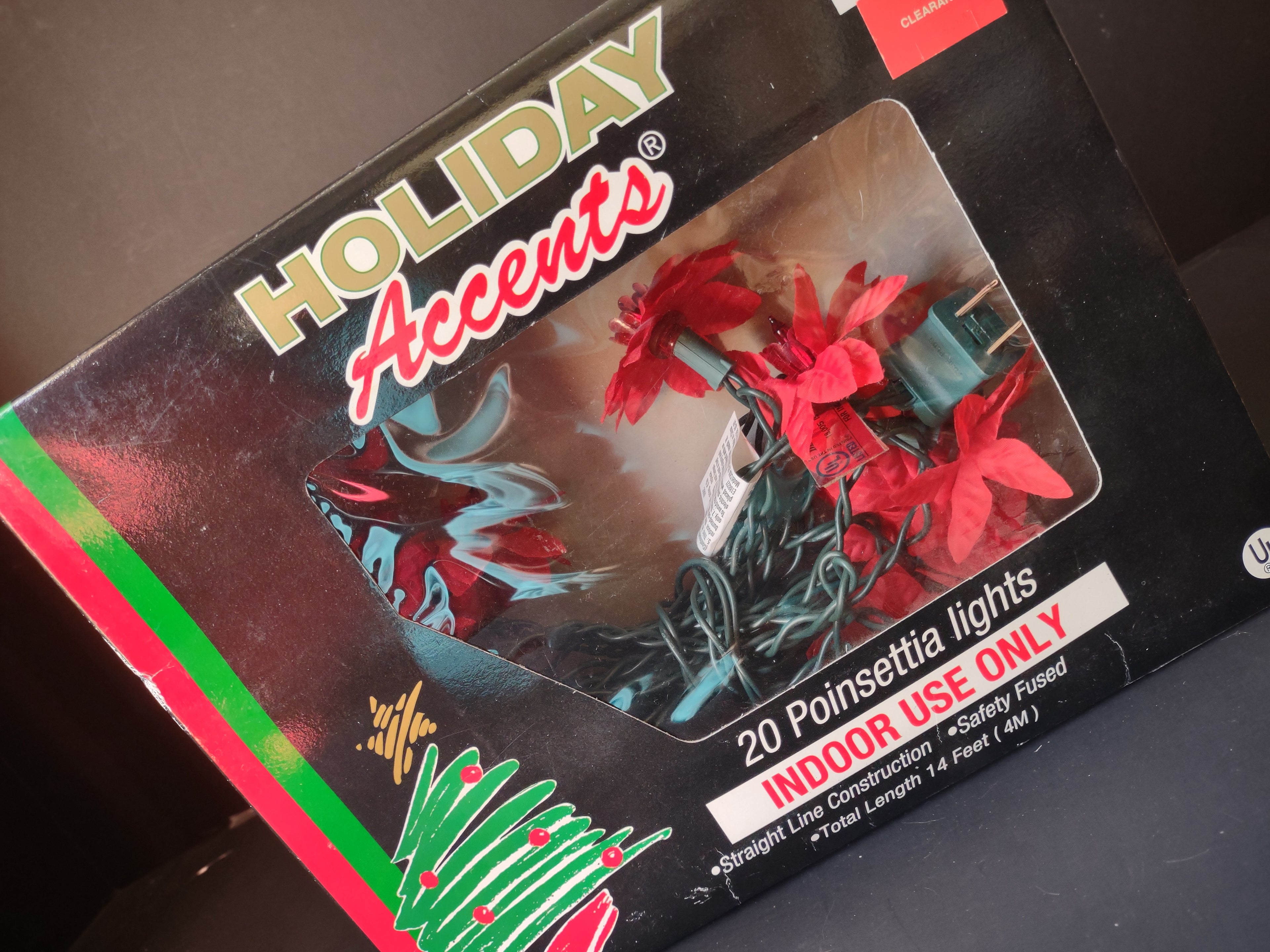 Vintage Holiday Accents 20 Red Poinsettia Christmas Light String 14ft [4860]