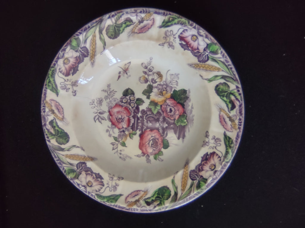 Vintage Avon John Furnival Floral Rose Butterfly Soup Bowl Purple Cream [6529]
