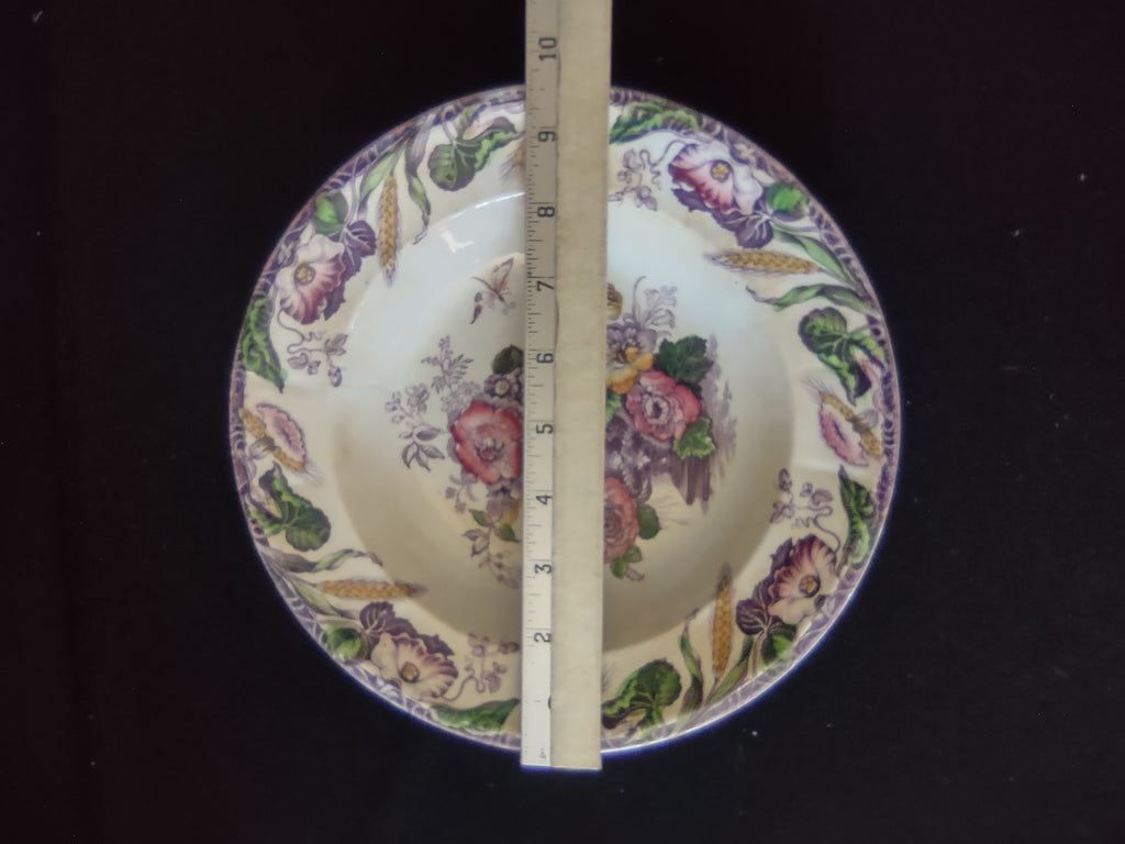 Vintage Avon John Furnival Floral Rose Butterfly Soup Bowl Purple Cream [6529]