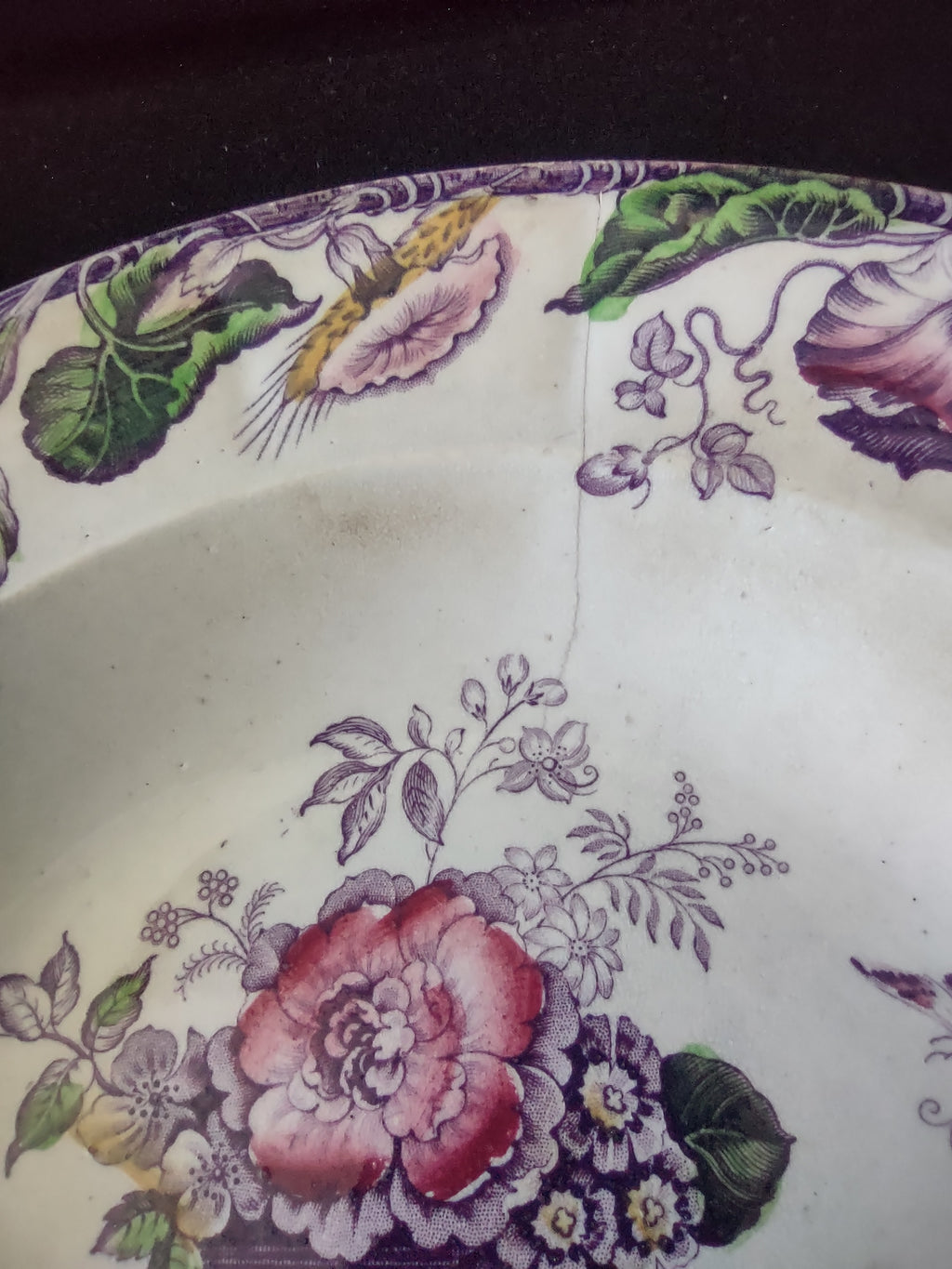 Vintage Avon John Furnival Floral Rose Butterfly Soup Bowl Purple Cream [6529]