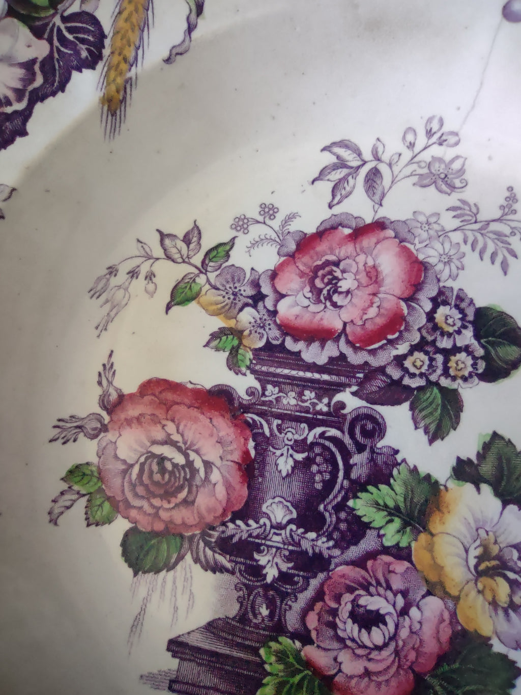 Vintage Avon John Furnival Floral Rose Butterfly Soup Bowl Purple Cream [6529]