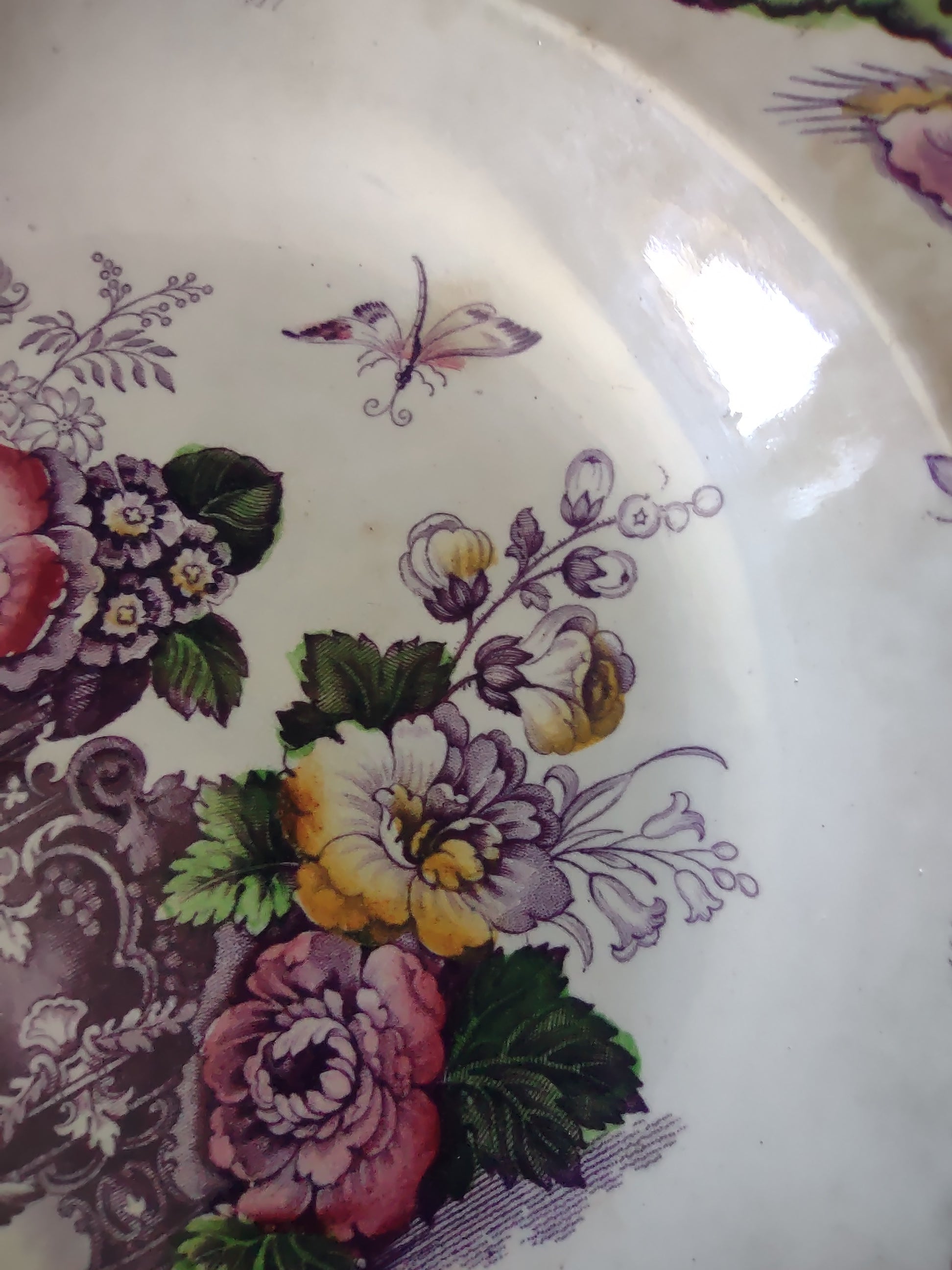 Vintage Avon John Furnival Floral Rose Butterfly Soup Bowl Purple Cream [6529]