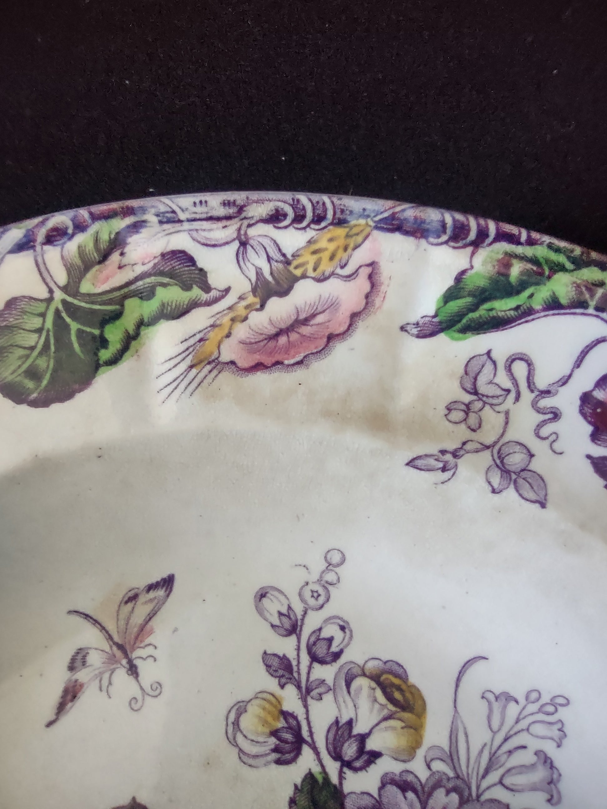 Vintage Avon John Furnival Floral Rose Butterfly Soup Bowl Purple Cream [6529]