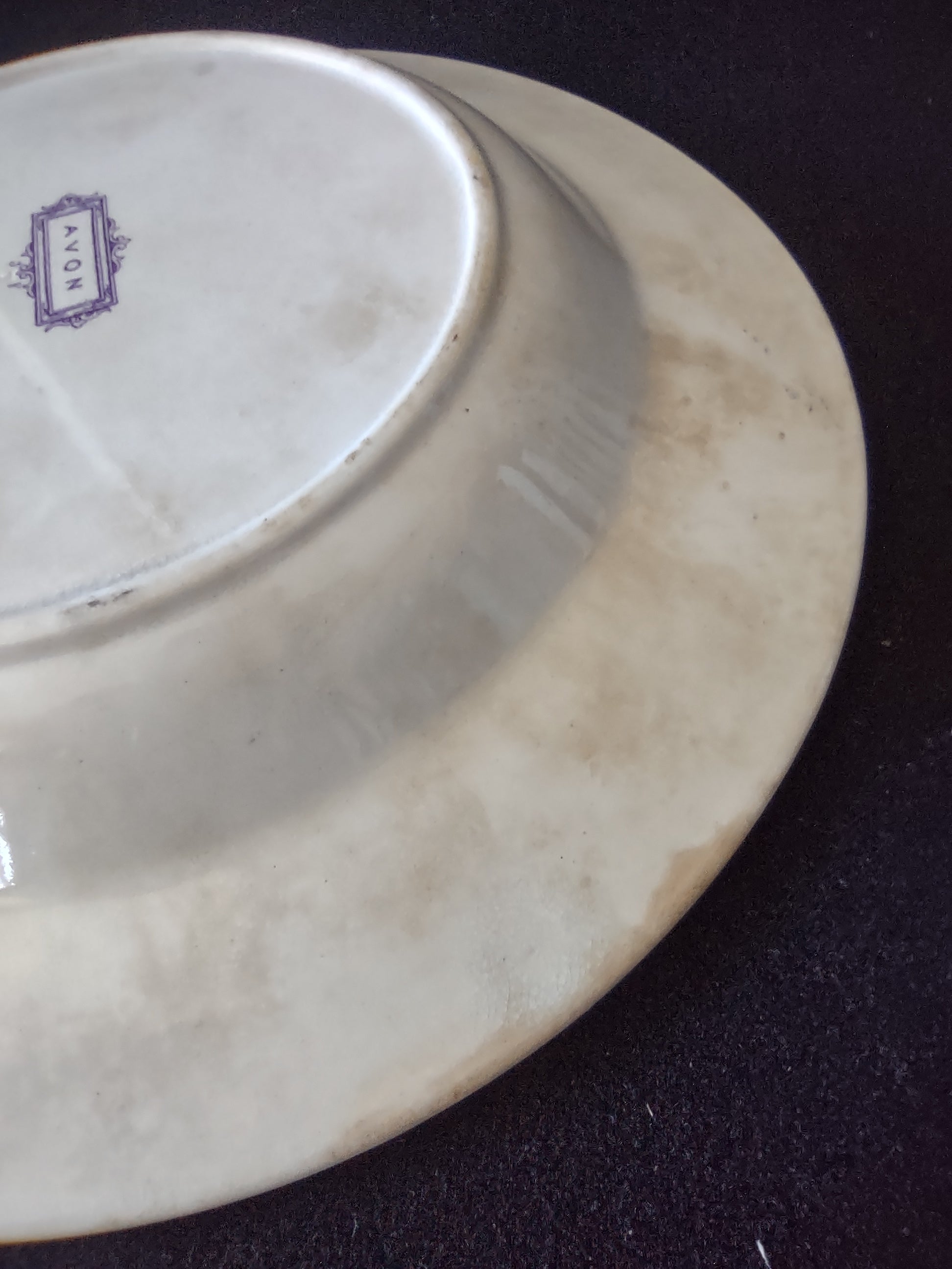 Vintage Avon John Furnival Floral Rose Butterfly Soup Bowl Purple Cream [6529]