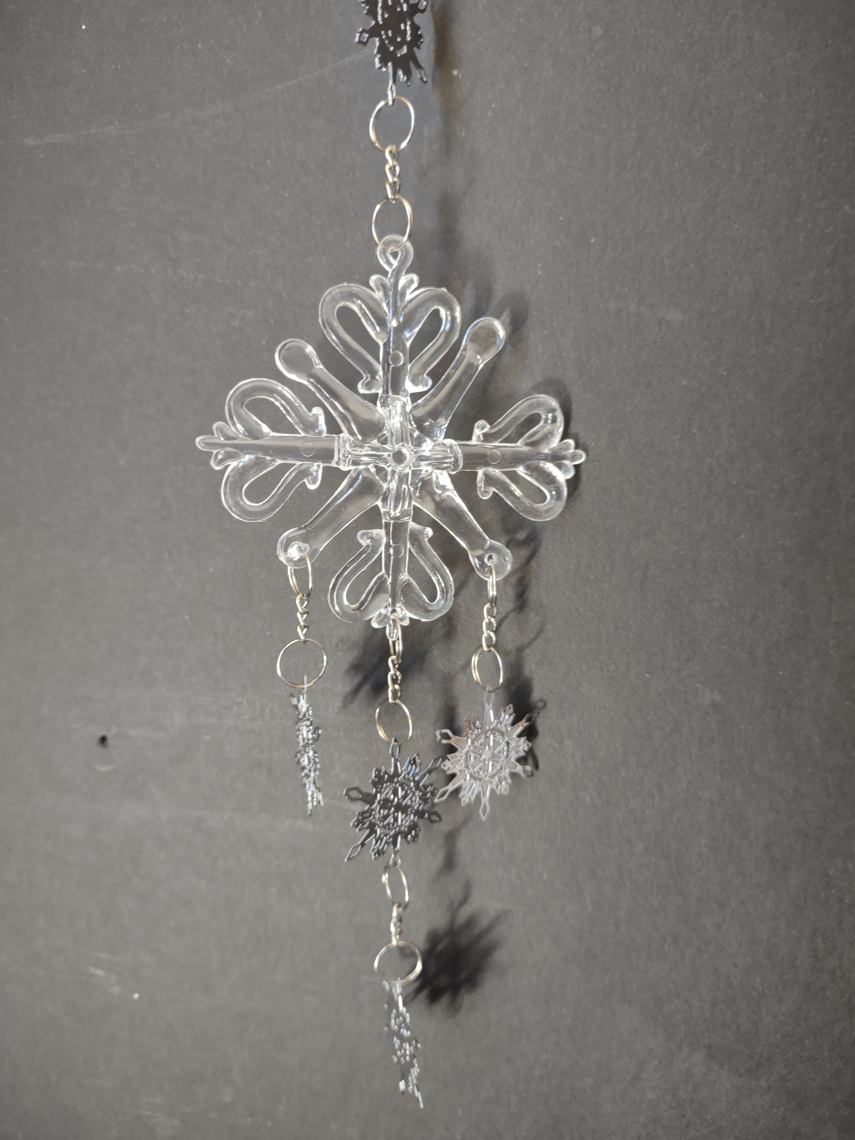 Vintage Snowflake Christmas Ornament Lot Silver-Tone Charms Acrylic [4864]