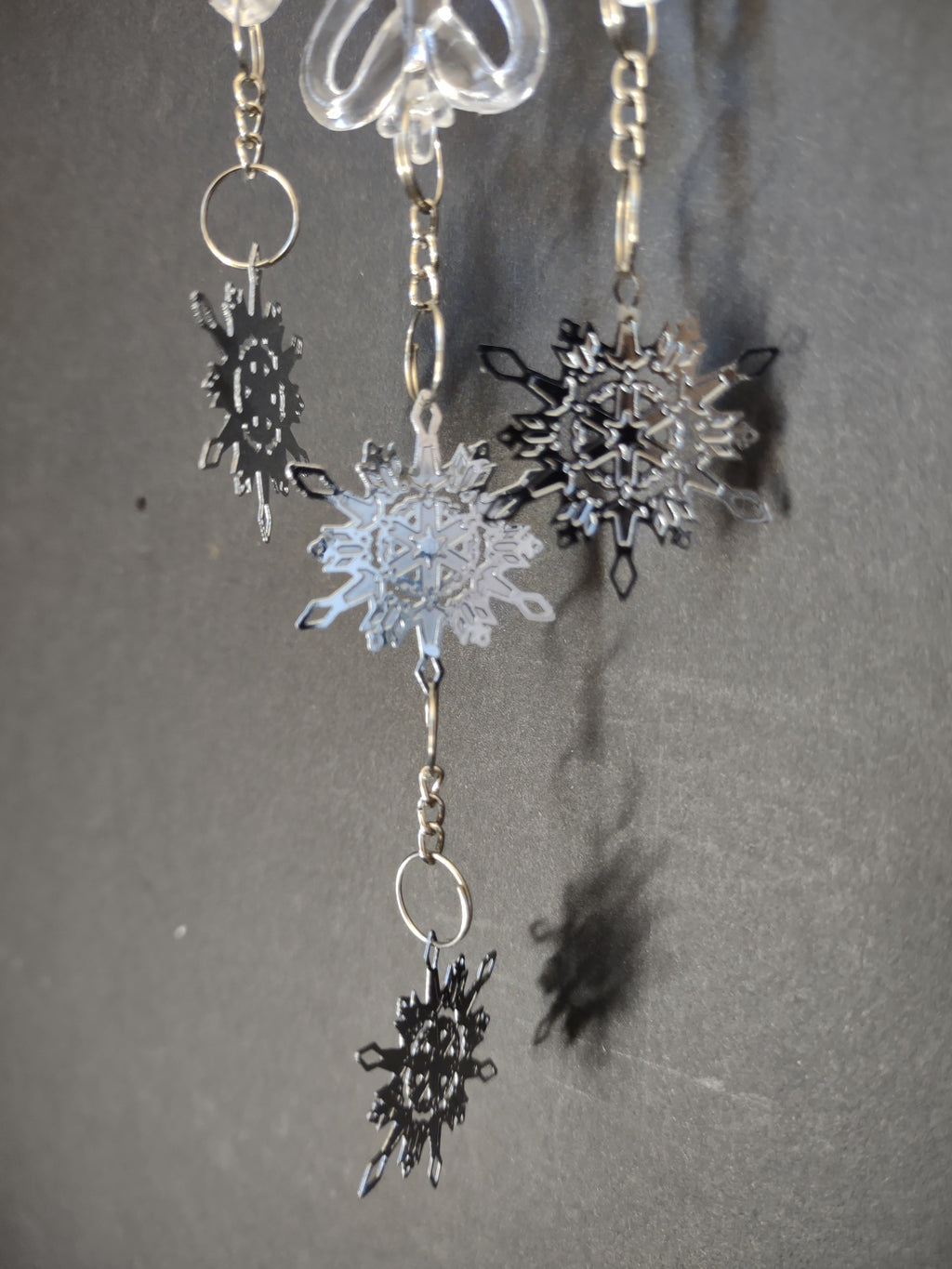 Vintage Snowflake Christmas Ornament Lot Silver-Tone Charms Acrylic [4864]