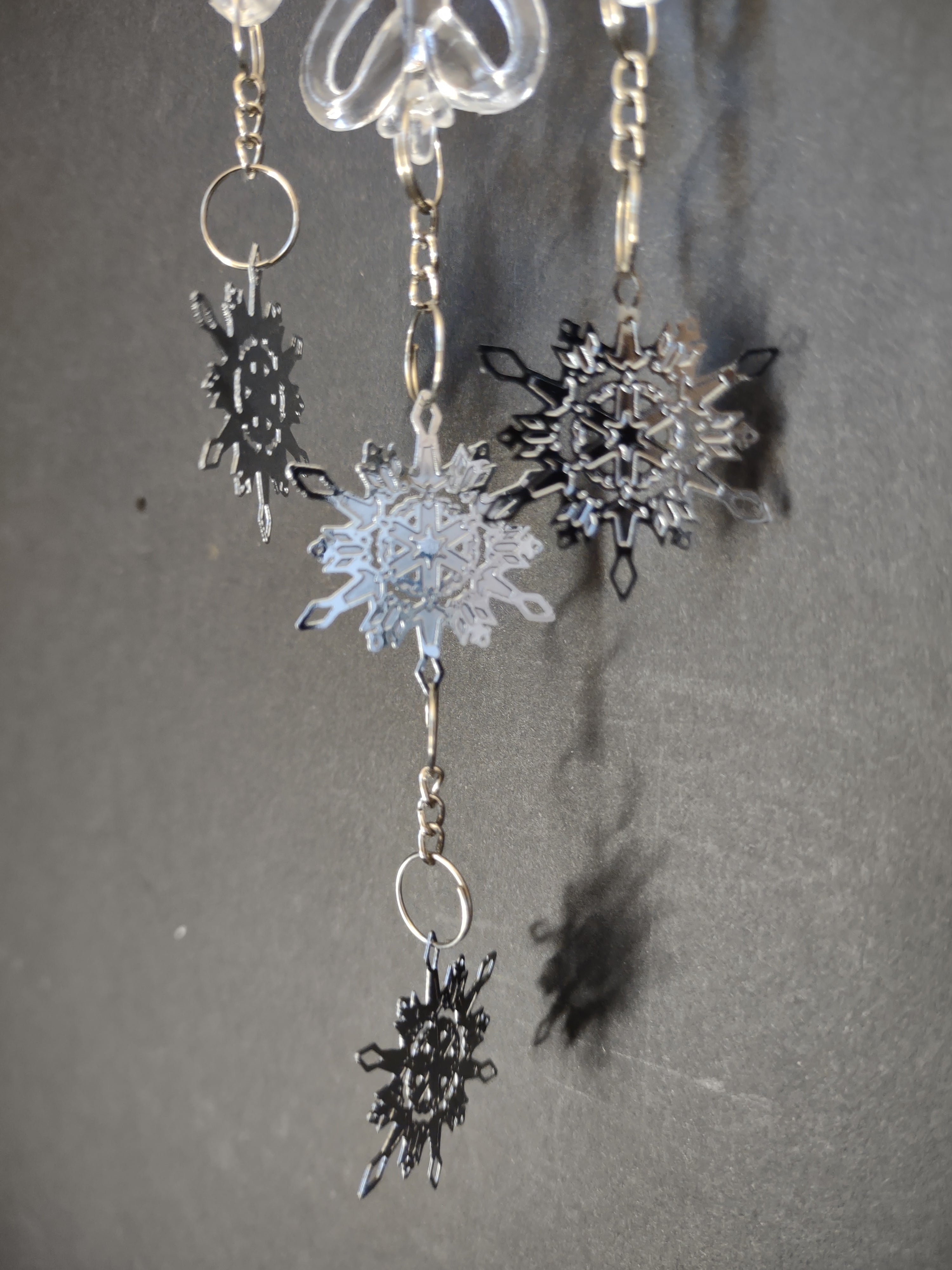 Vintage Snowflake Christmas Ornament Lot Silver-Tone Charms Acrylic [4864]