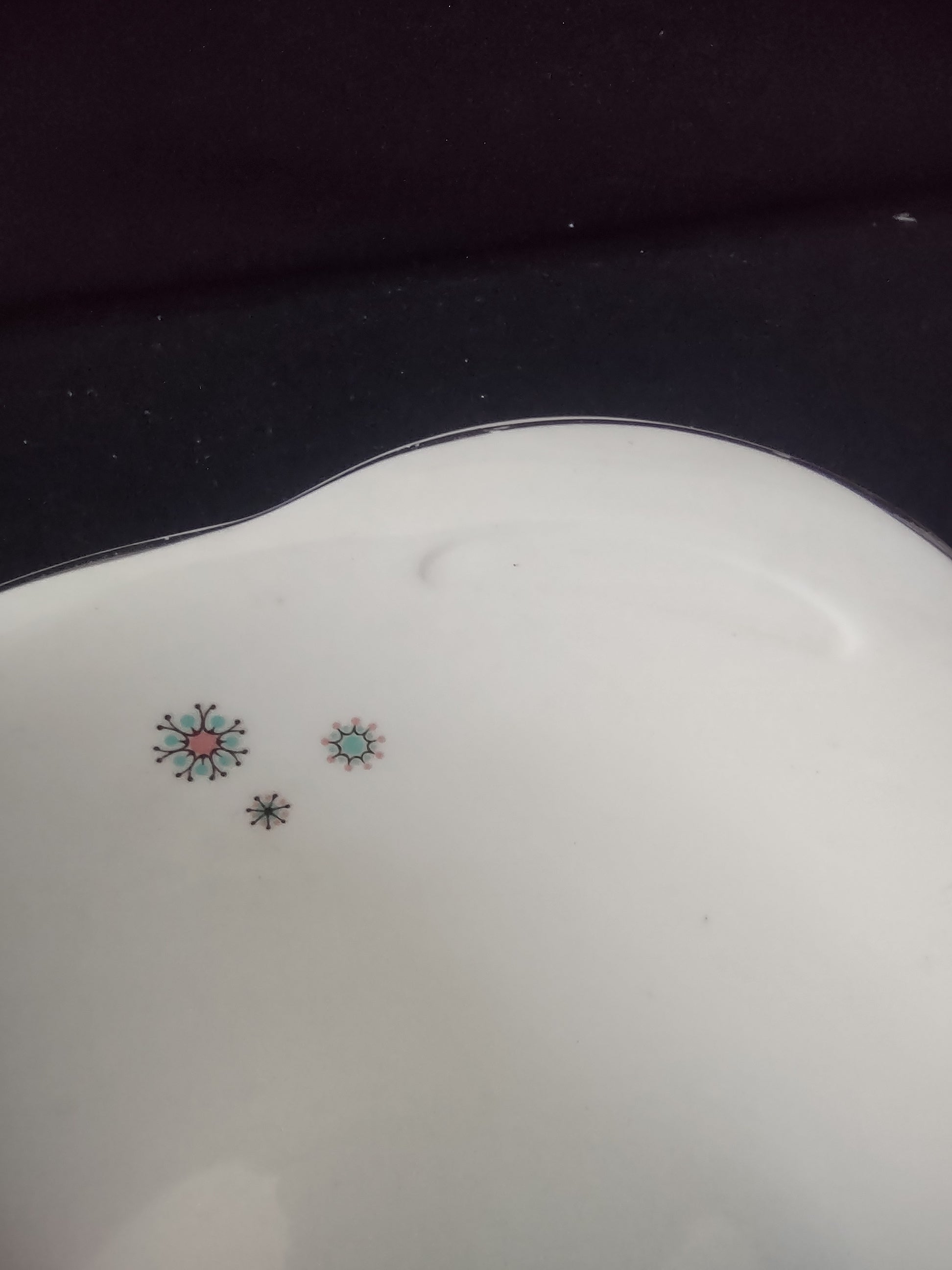 Vintage Crooksville Enchantment Teal Pink Botanical Oval Serving Bowl 7" [6534]