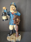 Vintage Sea Captain Sailor Figurine Ship Wheel Lantern Resin 17" [6542]