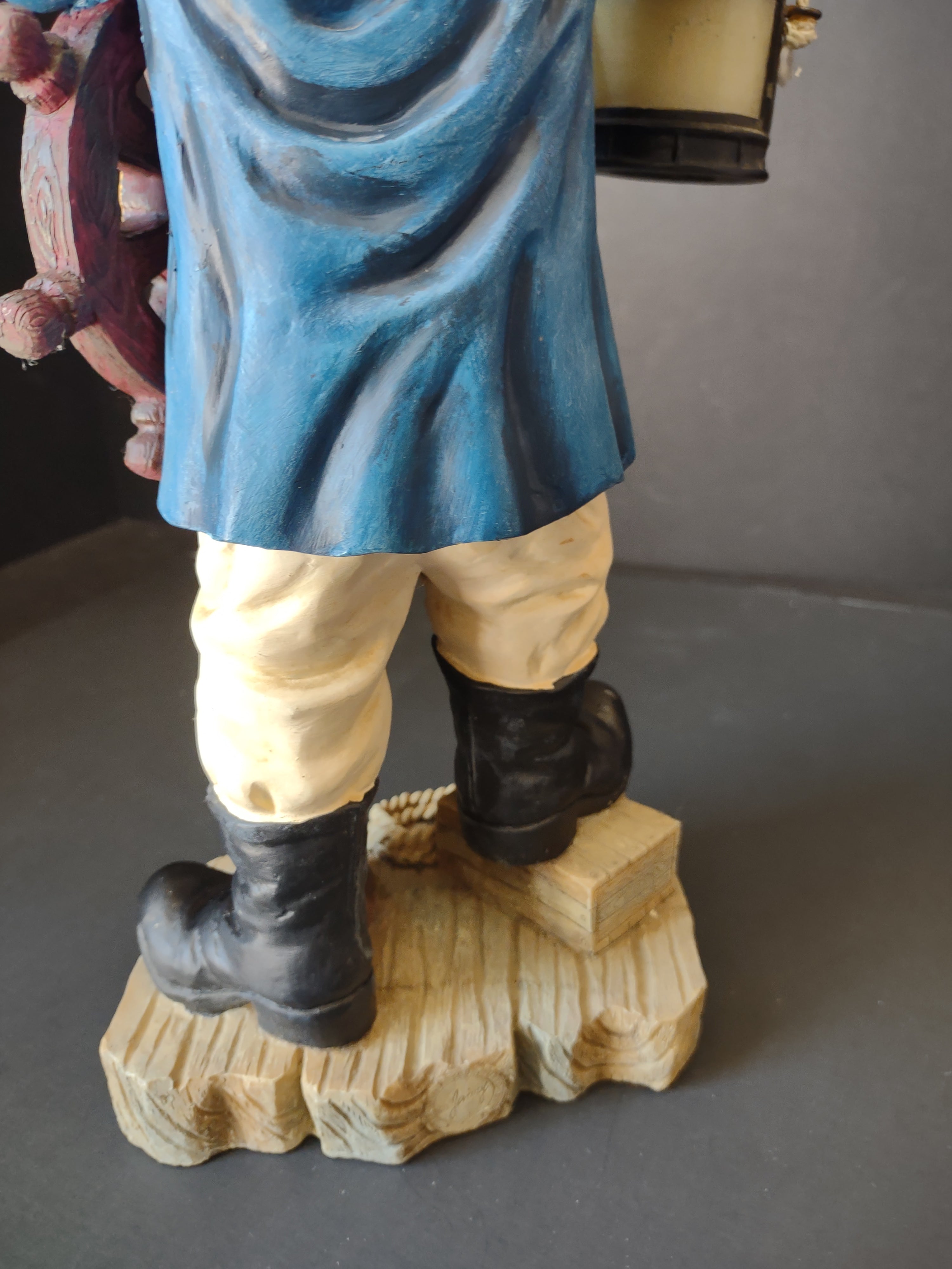 Vintage Sea Captain Sailor Figurine Ship Wheel Lantern Resin 17" [6542]