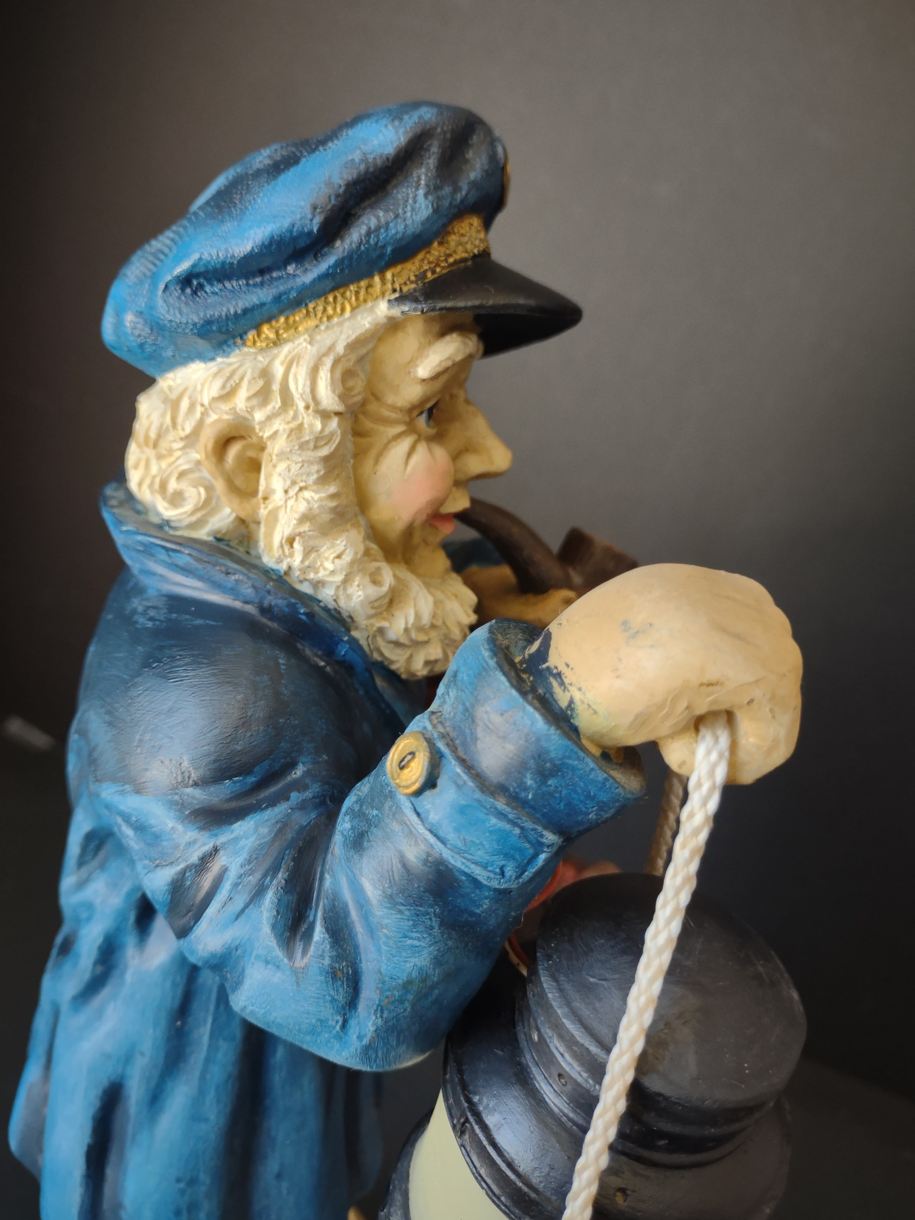 Vintage Sea Captain Sailor Figurine Ship Wheel Lantern Resin 17" [6542]