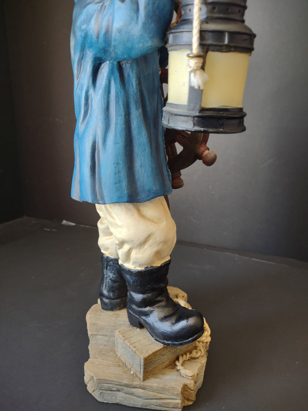 Vintage Sea Captain Sailor Figurine Ship Wheel Lantern Resin 17" [6542]