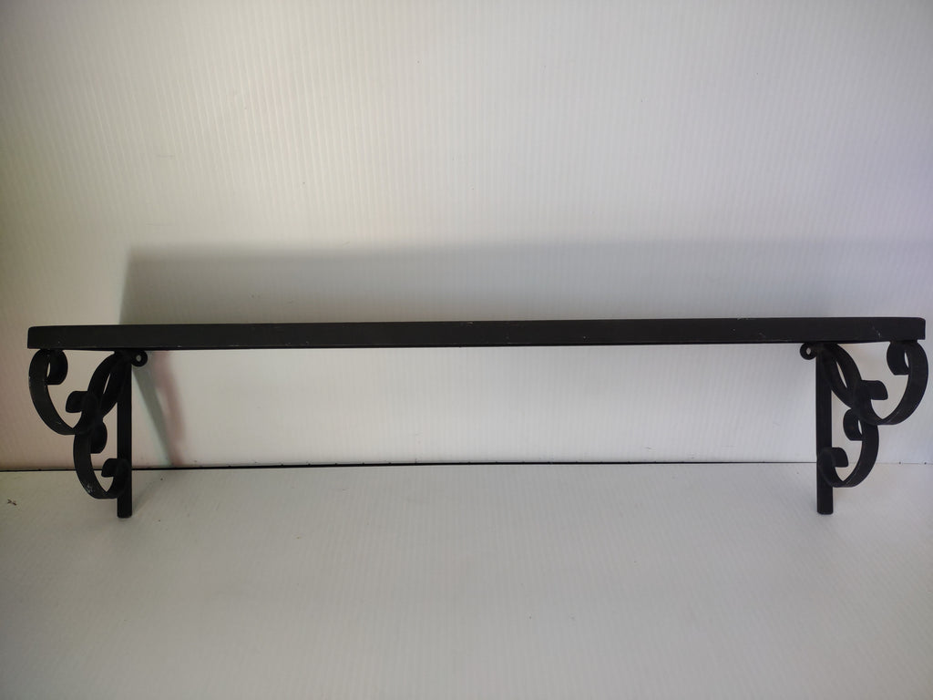 Vintage Black Wrought Iron Wall Shelf Scrollwork Brackets 24x5 [6541]