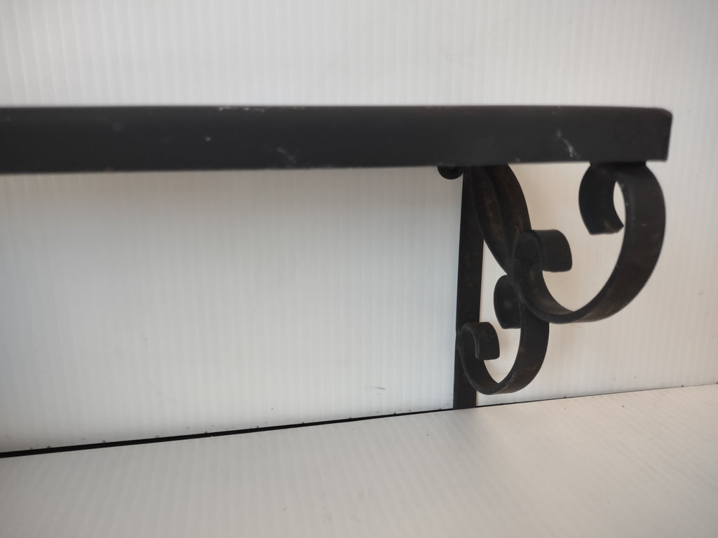 Vintage Black Wrought Iron Wall Shelf Scrollwork Brackets 24x5 [6541]