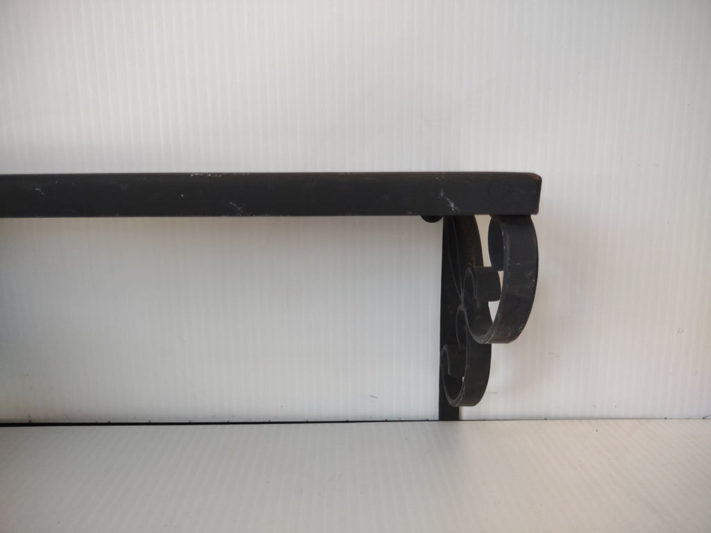 Vintage Black Wrought Iron Wall Shelf Scrollwork Brackets 24x5 [6541]