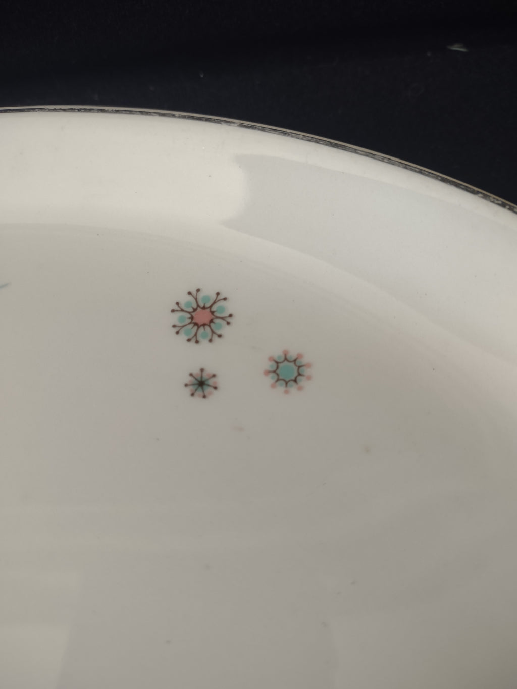 Vintage Crooksville Enchantment Oval Platter Teal Dandelion Pink Cream [6536]