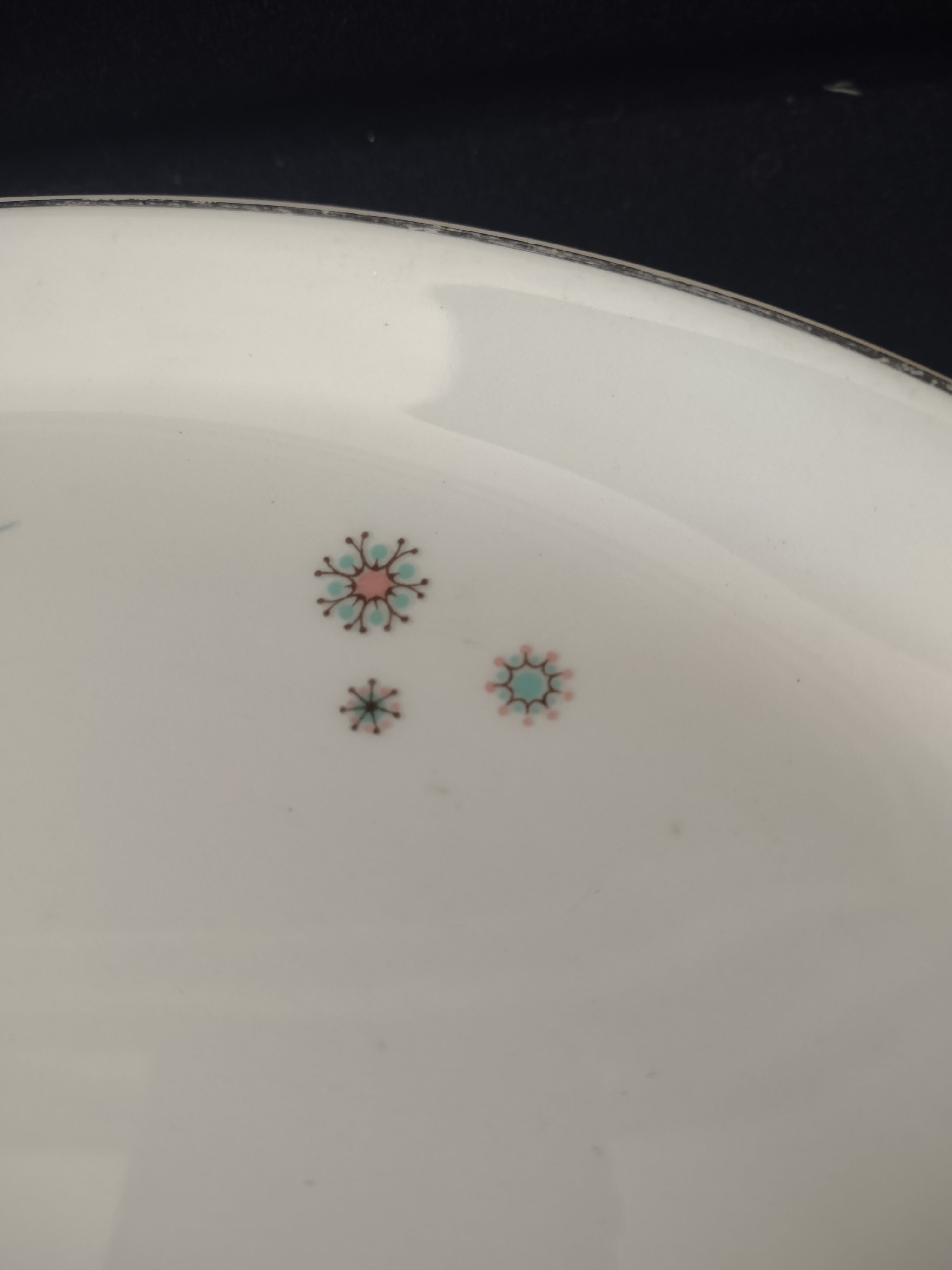 Vintage Crooksville Enchantment Oval Platter Teal Dandelion Pink Cream [6536]