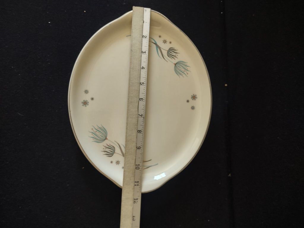 Vintage Crooksville Enchantment Teal Pink Atomic Oval Serving Platter [6537]