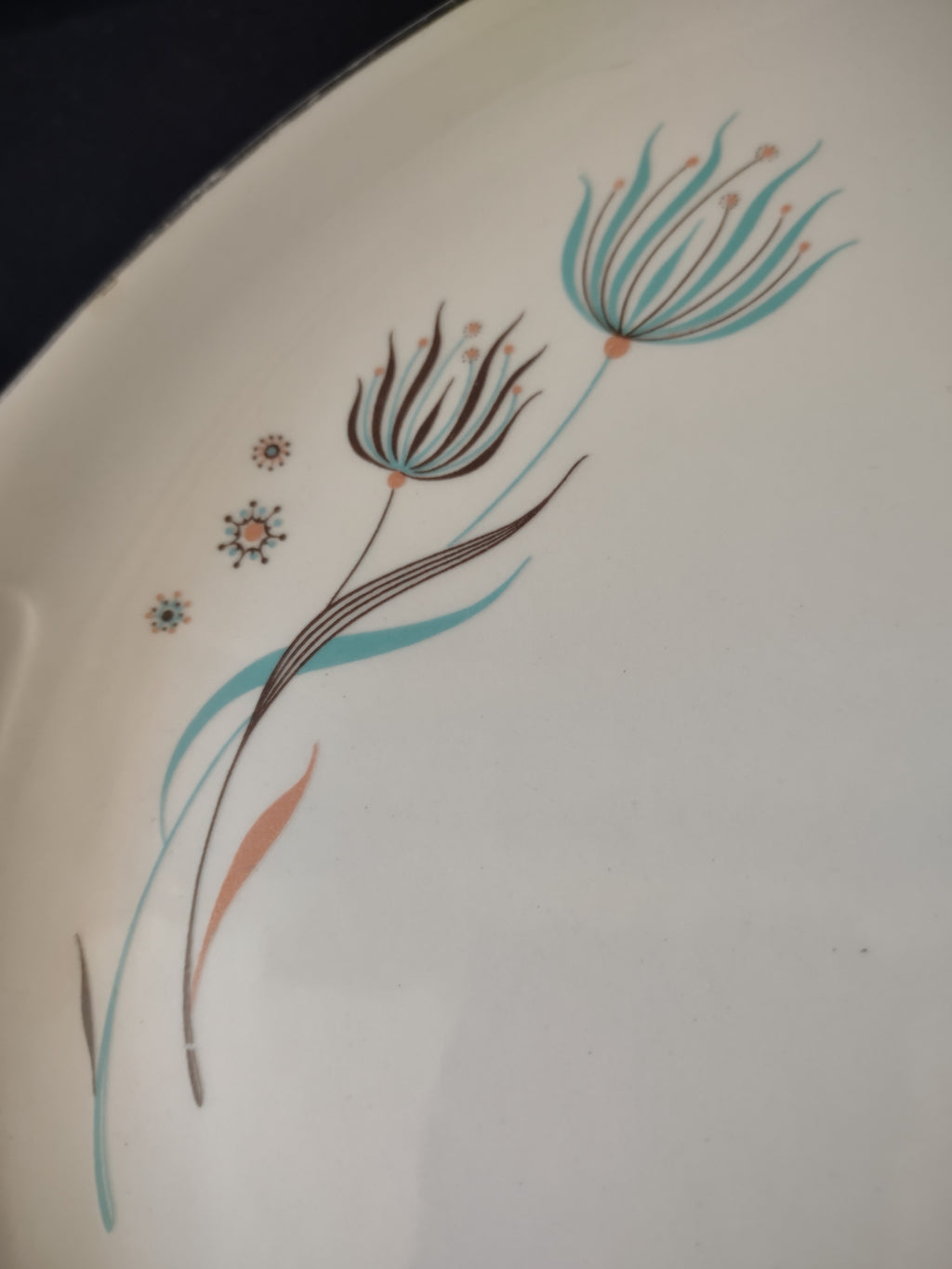 Vintage Crooksville Enchantment Teal Pink Atomic Oval Serving Platter [6537]