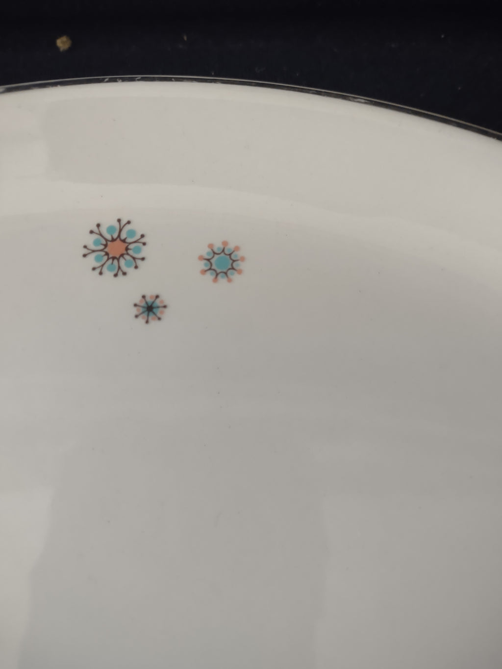Vintage Crooksville Enchantment Teal Pink Atomic Oval Serving Platter [6537]