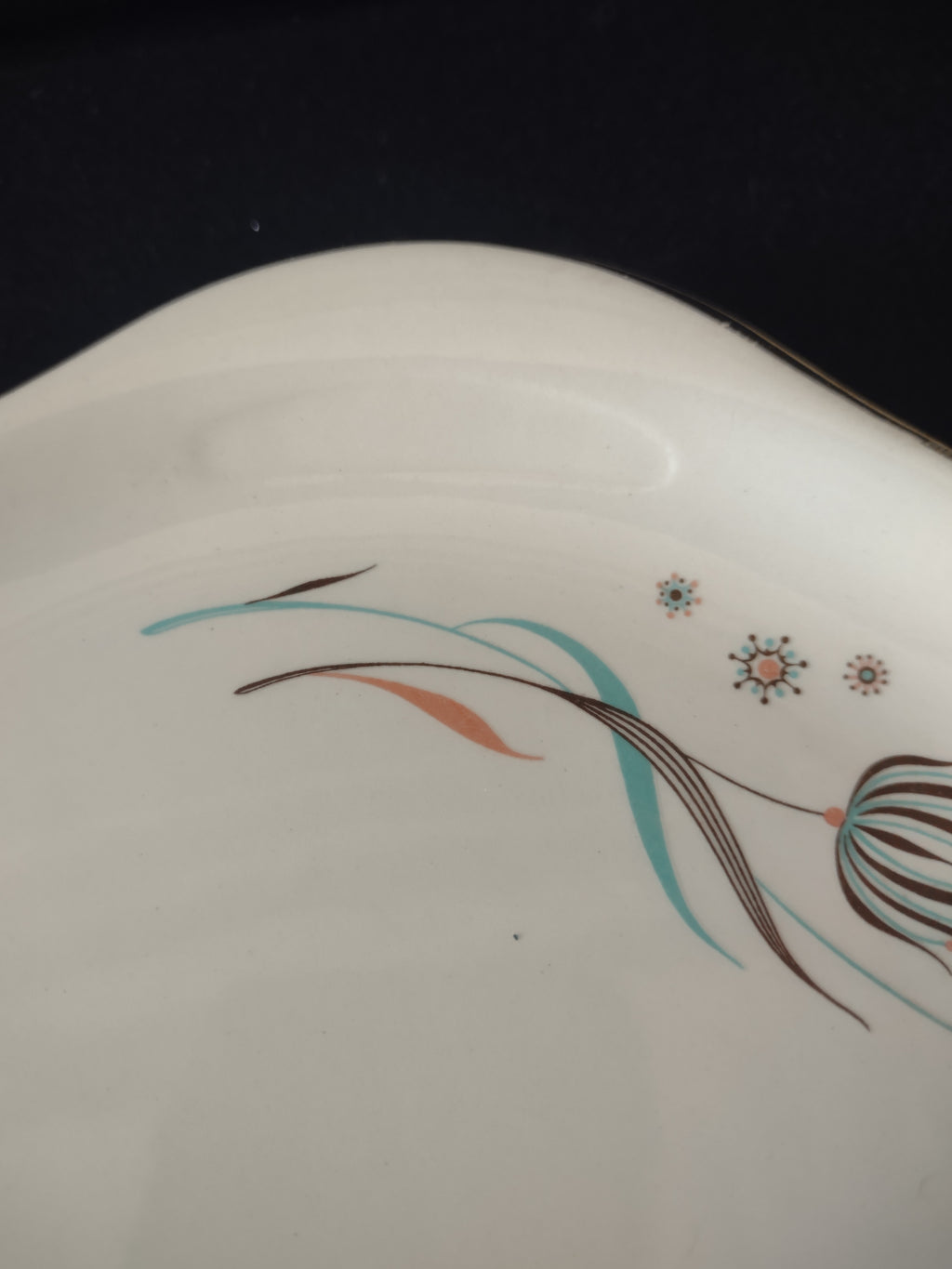 Vintage Crooksville Enchantment Teal Pink Atomic Oval Serving Platter [6537]