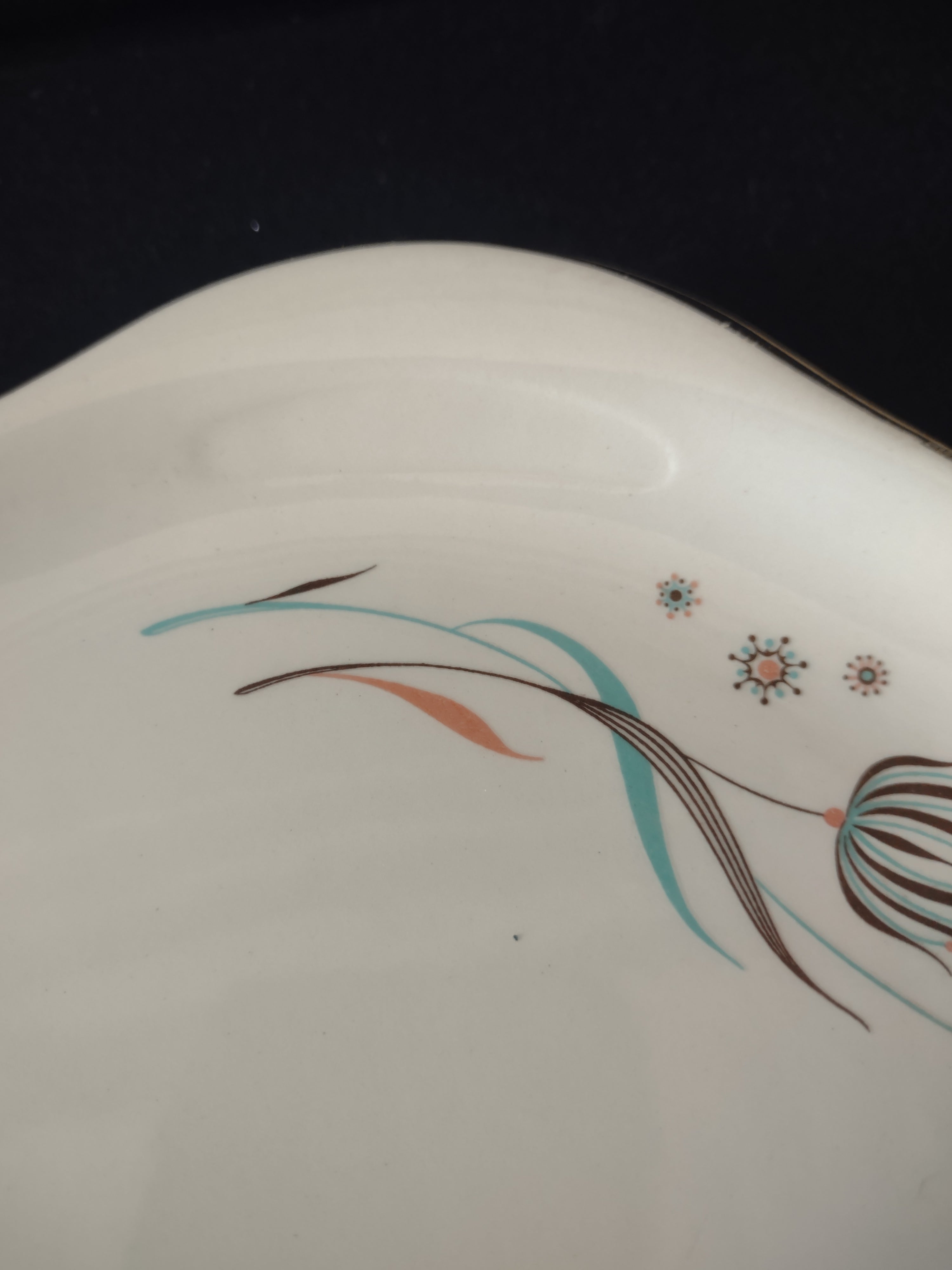Vintage Crooksville Enchantment Teal Pink Atomic Oval Serving Platter [6537]