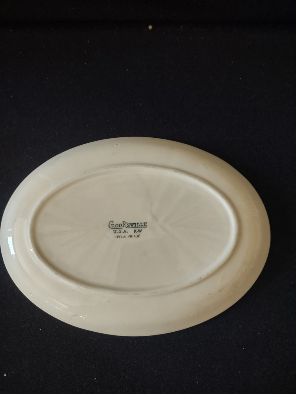 Vintage MCM Oval Serving Bowl Dish Teal Dandelion Starburst Tab Handles [6539]