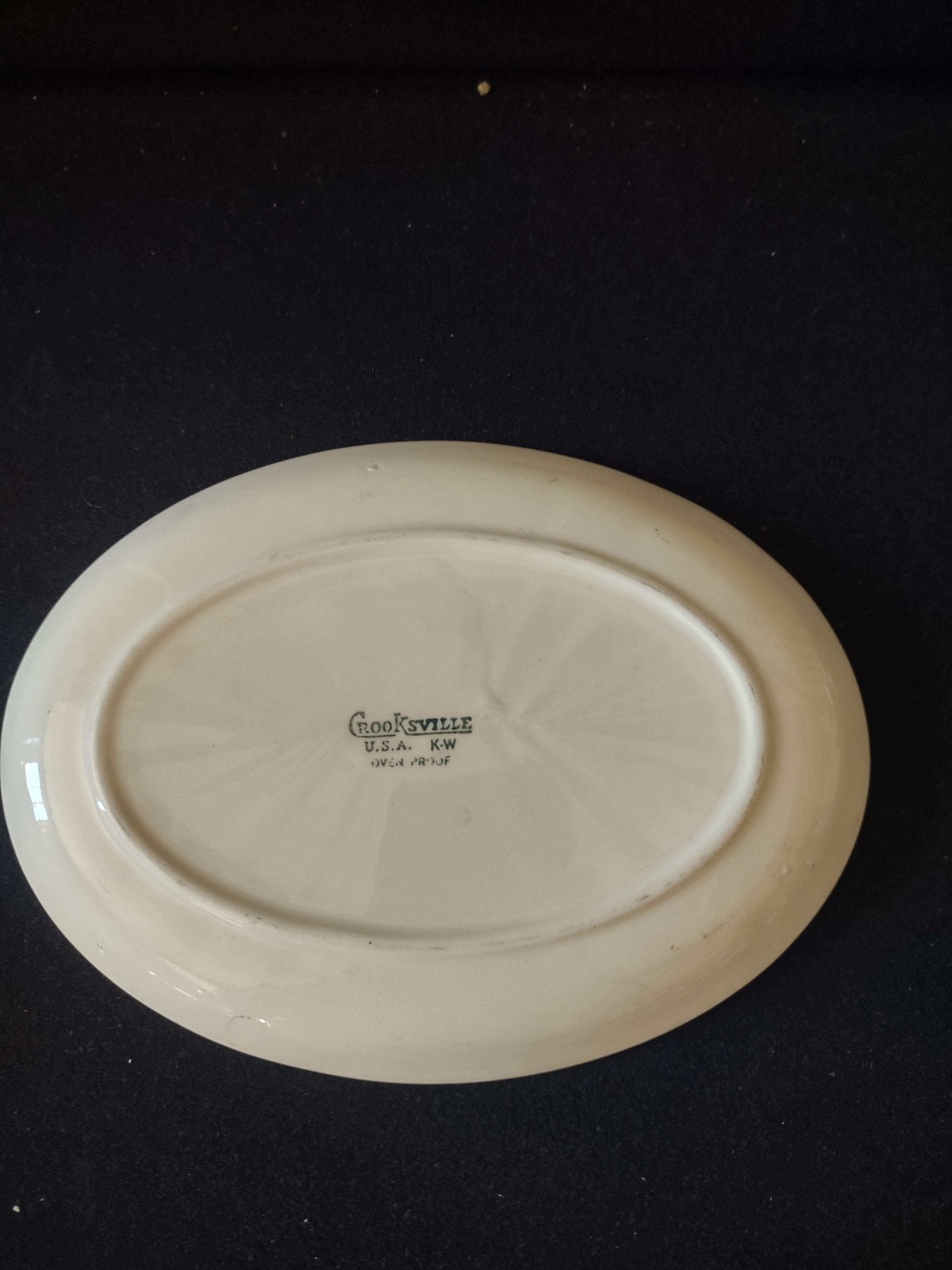 Vintage MCM Oval Serving Bowl Dish Teal Dandelion Starburst Tab Handles [6539]