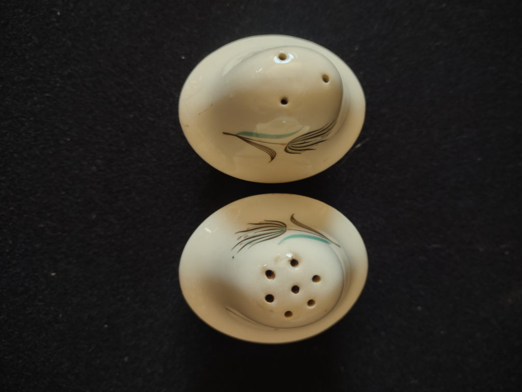 Vintage Crooksville Enchantment Salt Pepper Shakers Teal Dandelion [6540]