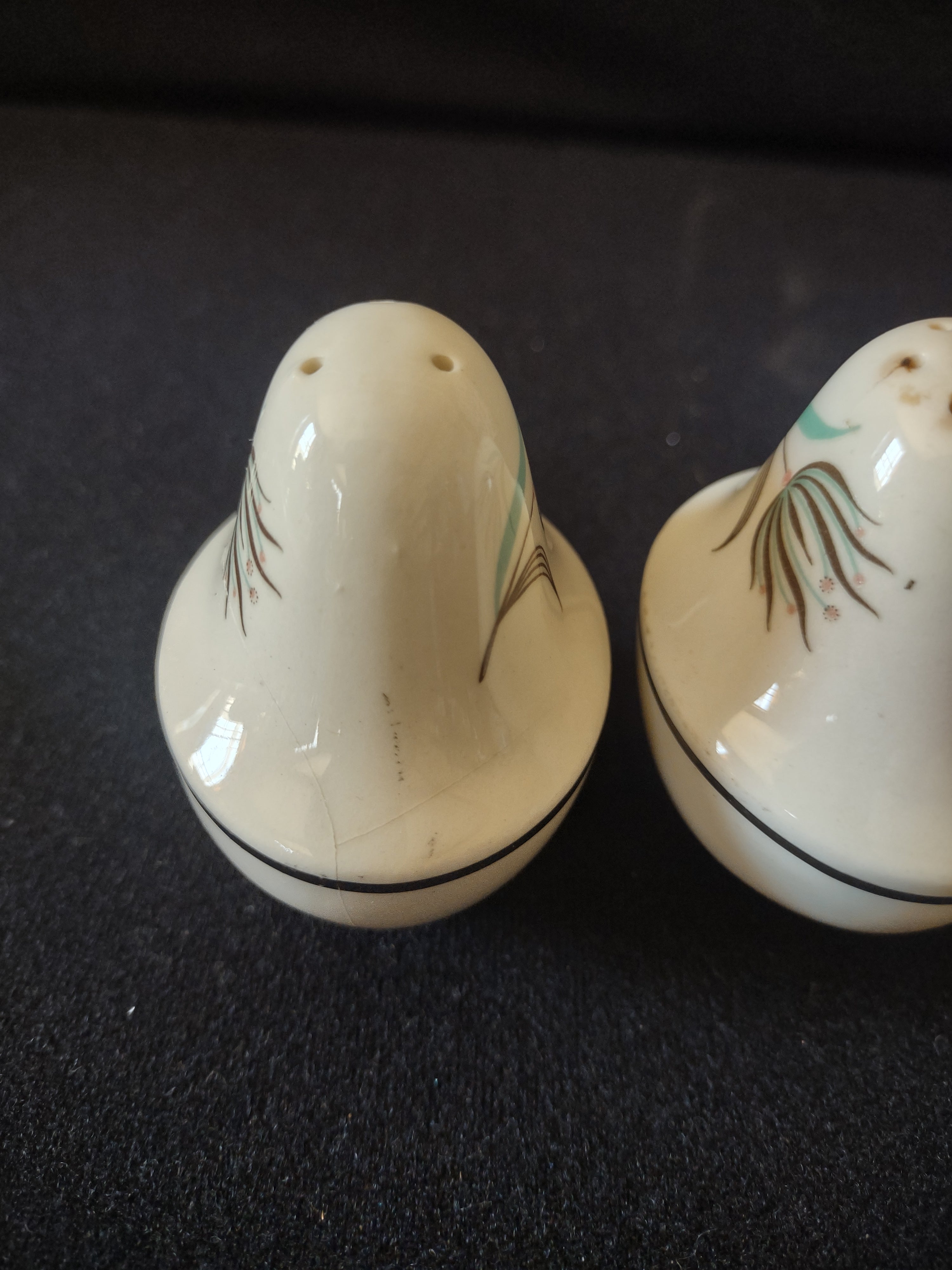 Vintage Crooksville Enchantment Salt Pepper Shakers Teal Dandelion [6540]