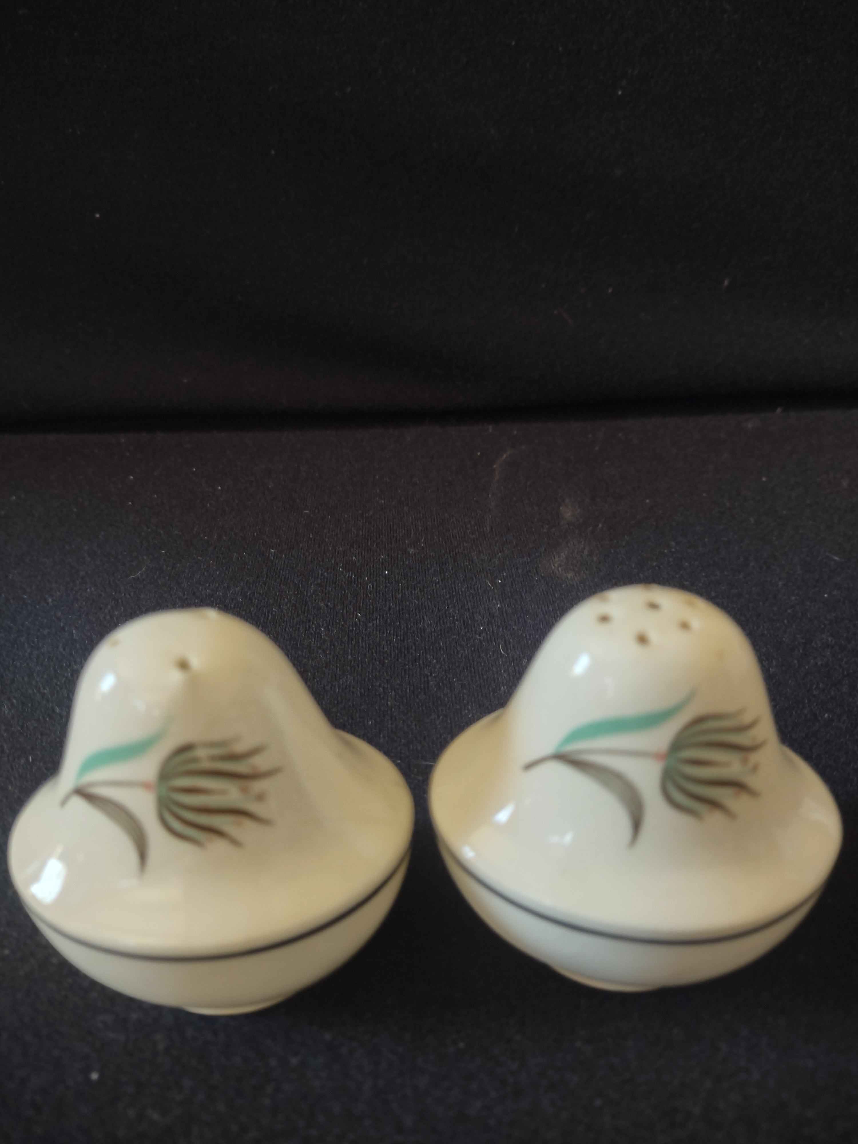 Vintage Crooksville Enchantment Salt Pepper Shakers Teal Dandelion [6540]