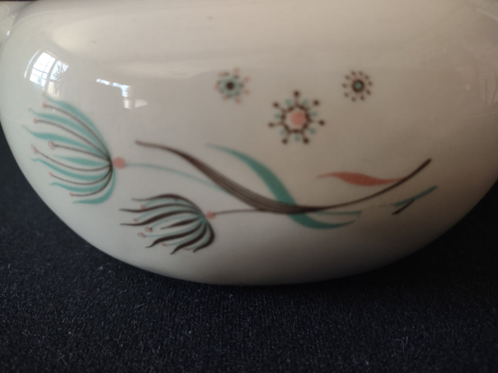 Vintage Crooksville Enchantment Gravy Sauce Boat MCM Teal Brown Cream [6544]