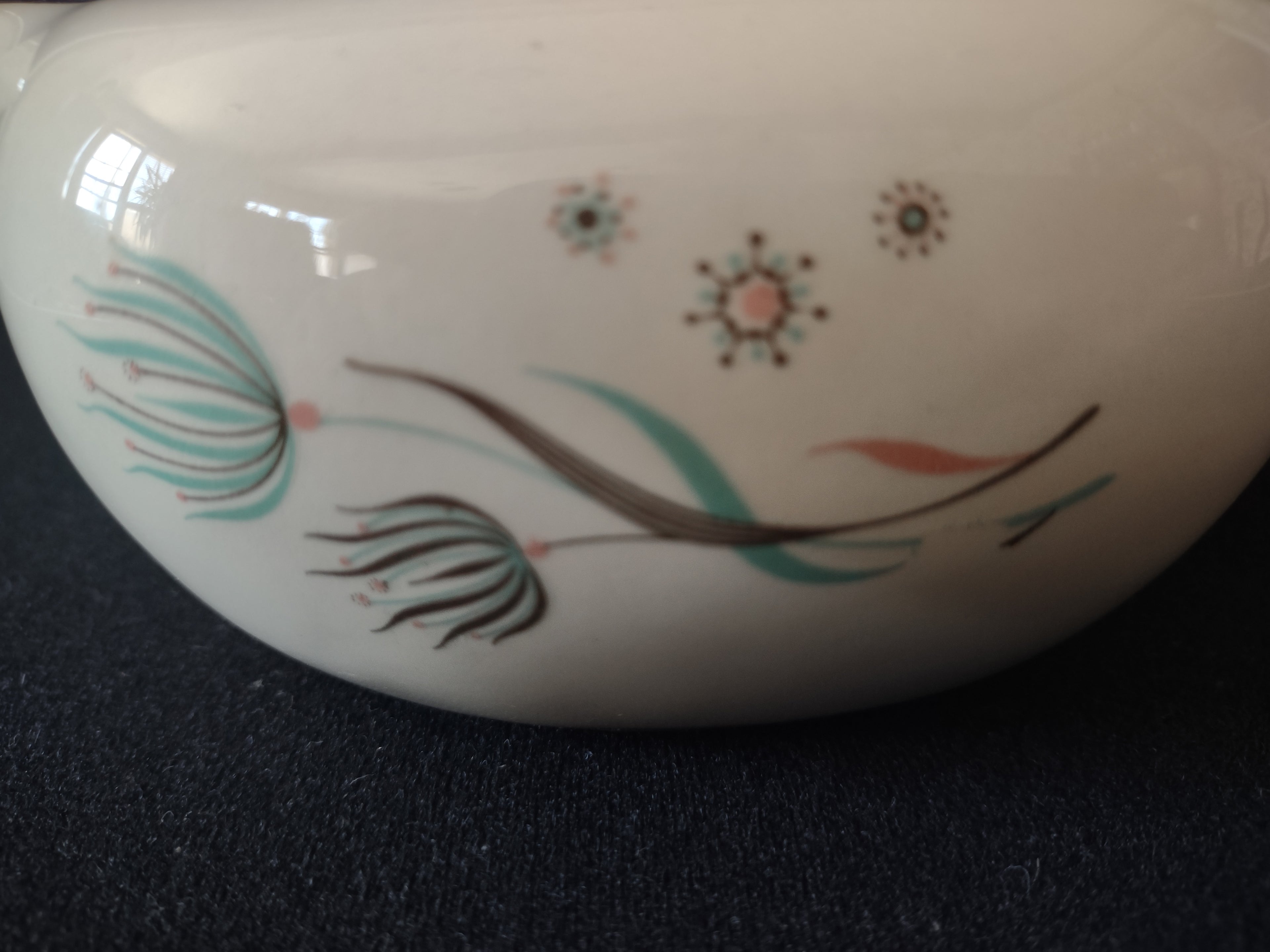 Vintage Crooksville Enchantment Gravy Sauce Boat MCM Teal Brown Cream [6544]