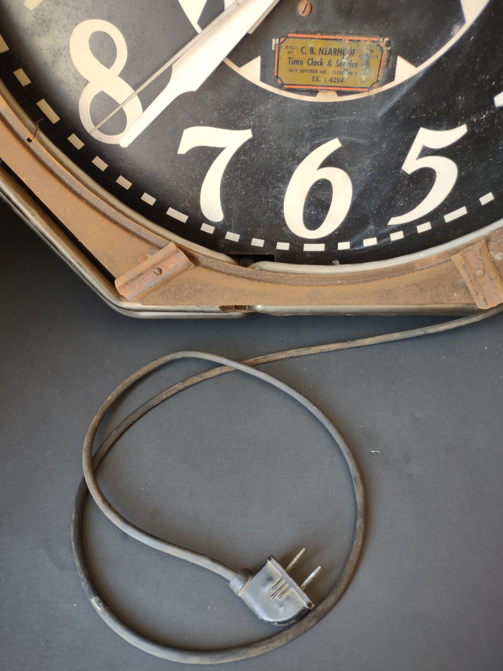 Vintage Industrial Neon Clock Octagonal Brass Frame Black Dial Cleveland [6555]