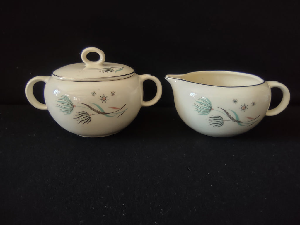 Vintage Crooksville Enchantment Sugar Bowl with Lid Creamer Set MCM [6545]