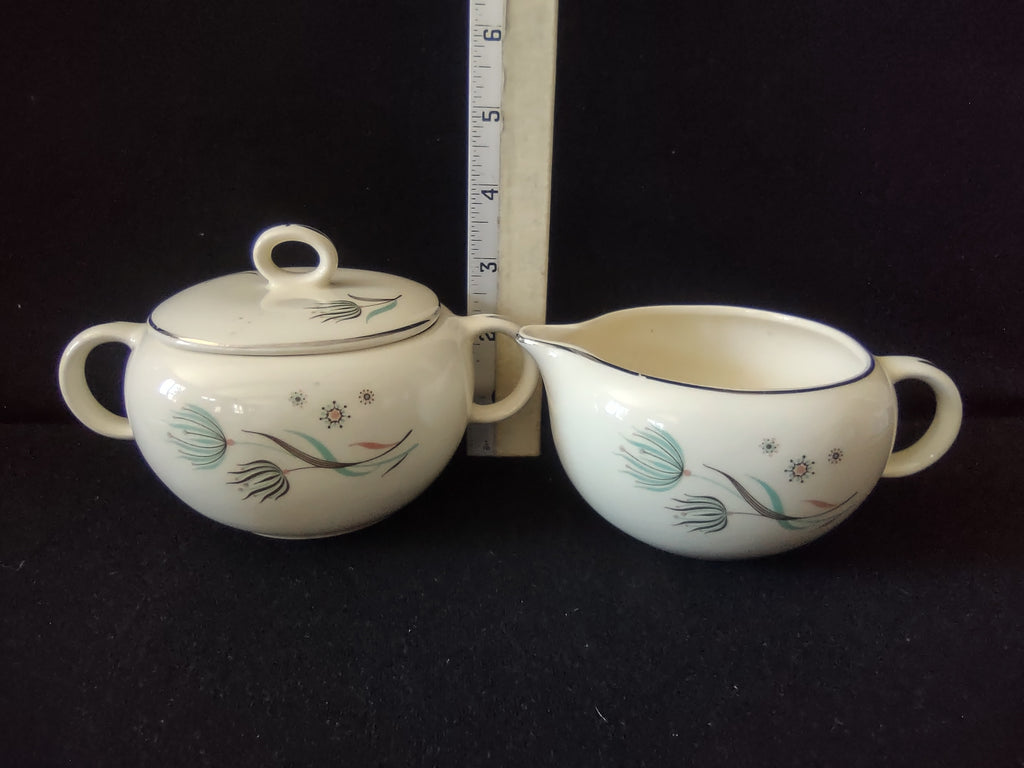 Vintage Crooksville Enchantment Sugar Bowl with Lid Creamer Set MCM [6545]