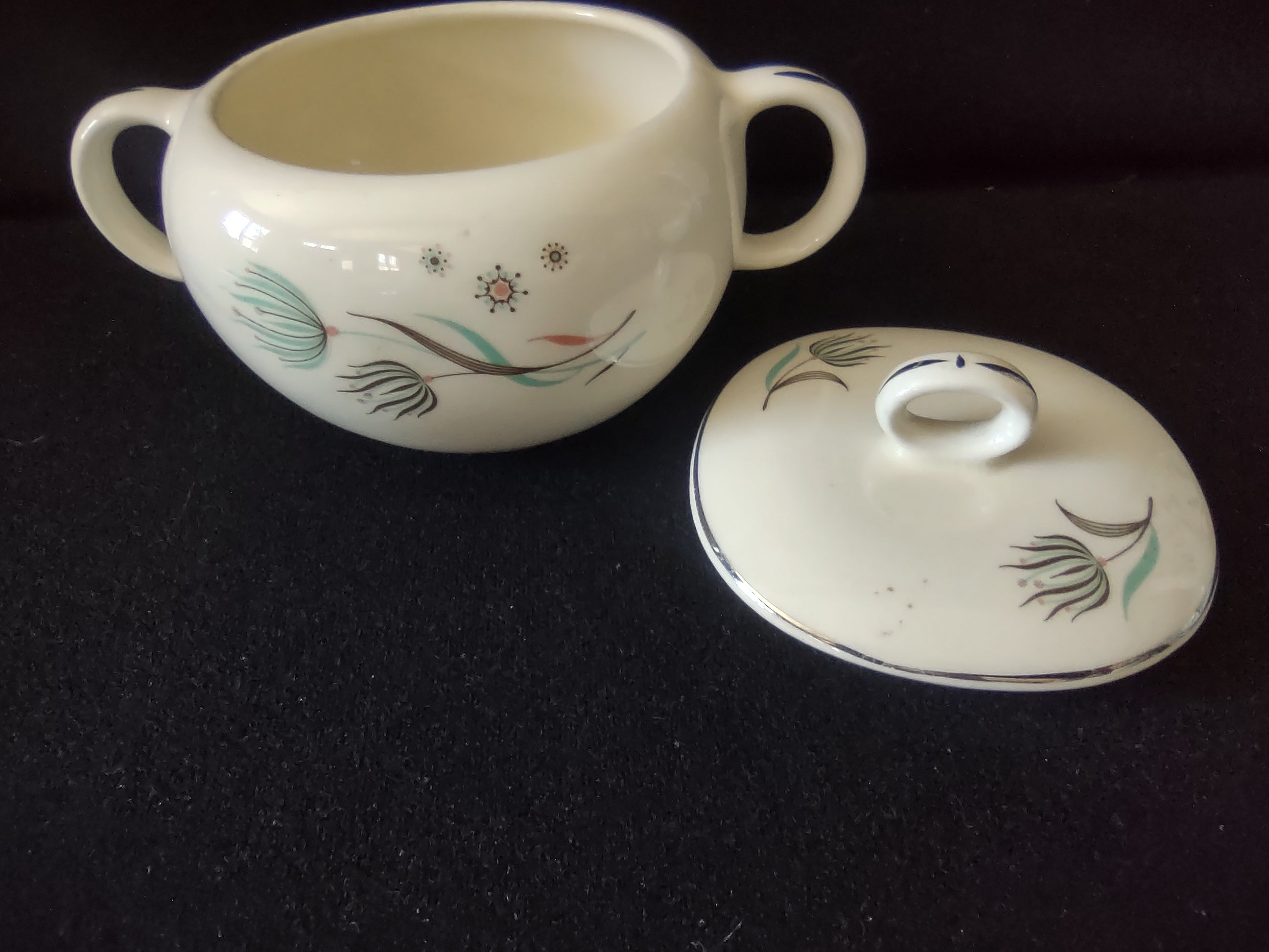 Vintage Crooksville Enchantment Sugar Bowl with Lid Creamer Set MCM [6545]