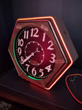 Vintage Industrial Neon Clock Octagonal Brass Frame Black Dial Cleveland [6555]