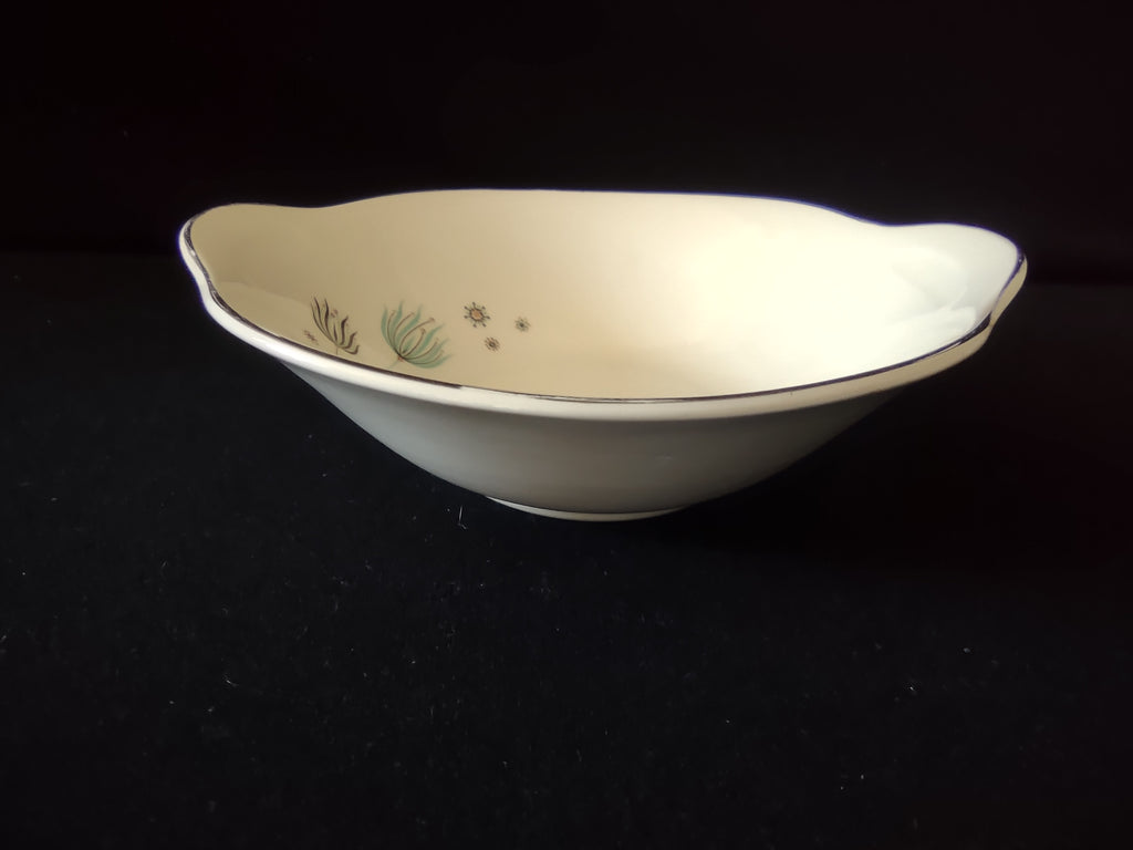 Vintage Crooksville Enchantment Lug Bowls Set of 2 Teal Platinum MCM [6547]