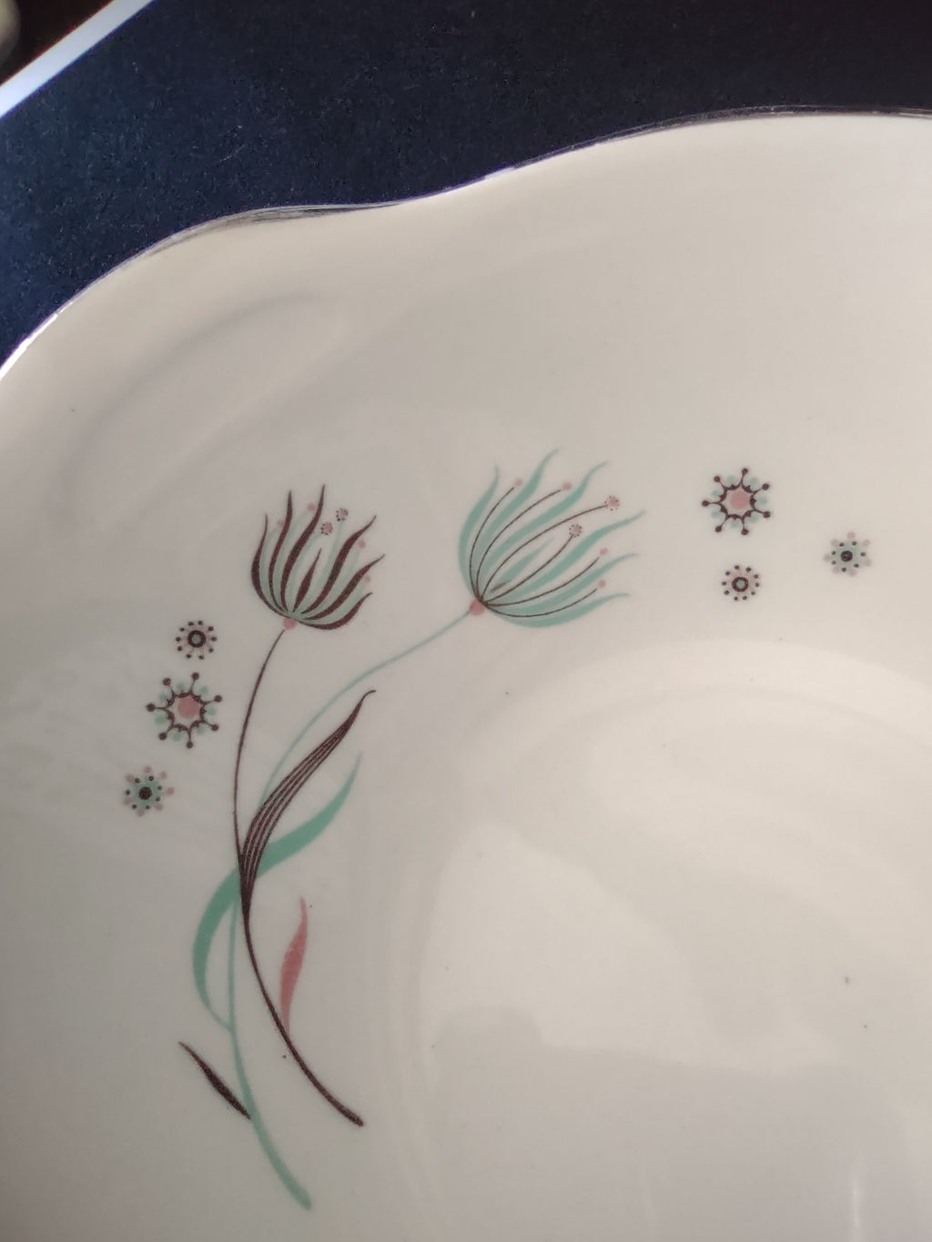Vintage Crooksville Enchantment Lug Bowls Set of 2 Teal Platinum MCM [6547]