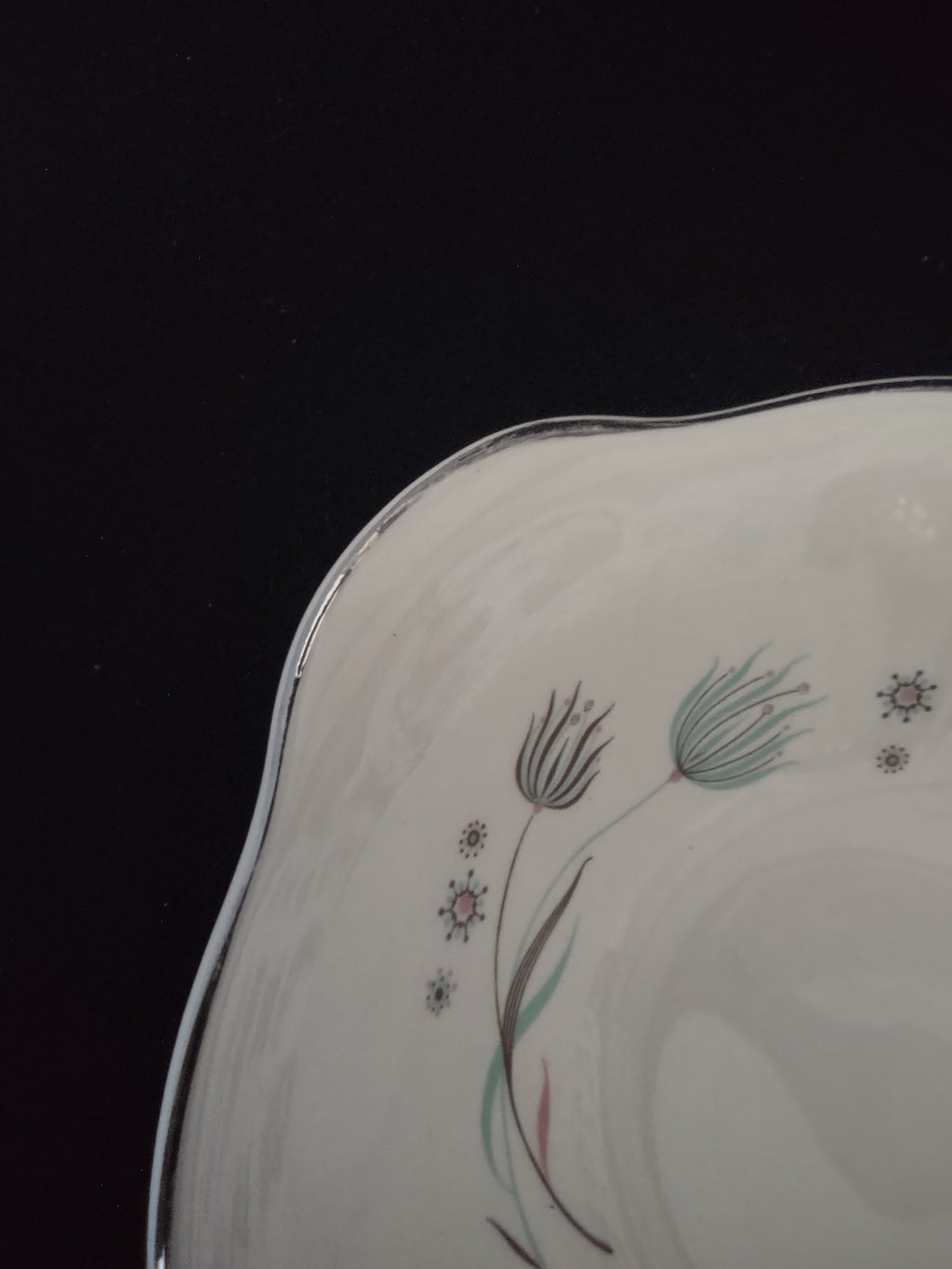 Vintage Crooksville Enchantment Lug Bowls Set of 2 Teal Platinum MCM [6547]