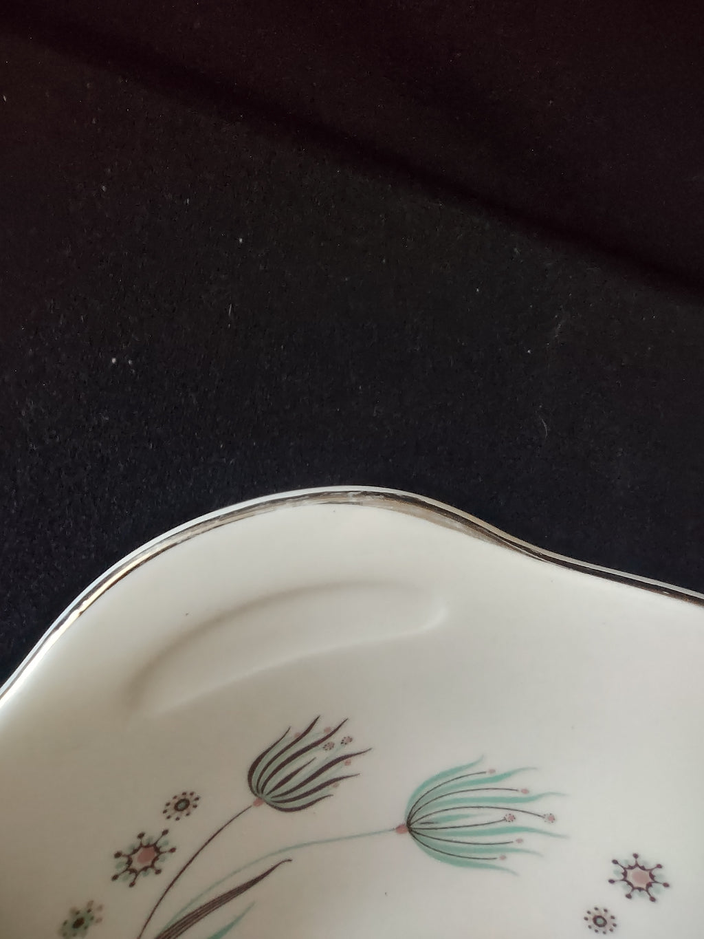 Vintage Crooksville Enchantment Lug Bowls Set of 2 Teal Platinum MCM [6547]