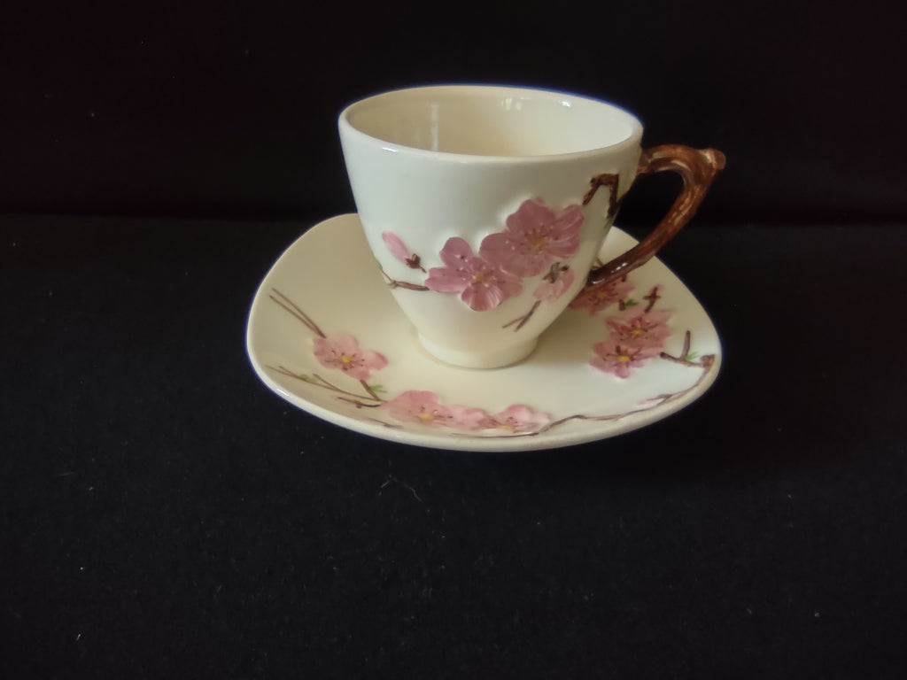 Vintage Metlox Poppytrail Cup Saucer Pink Cherry Blossom California [6548]