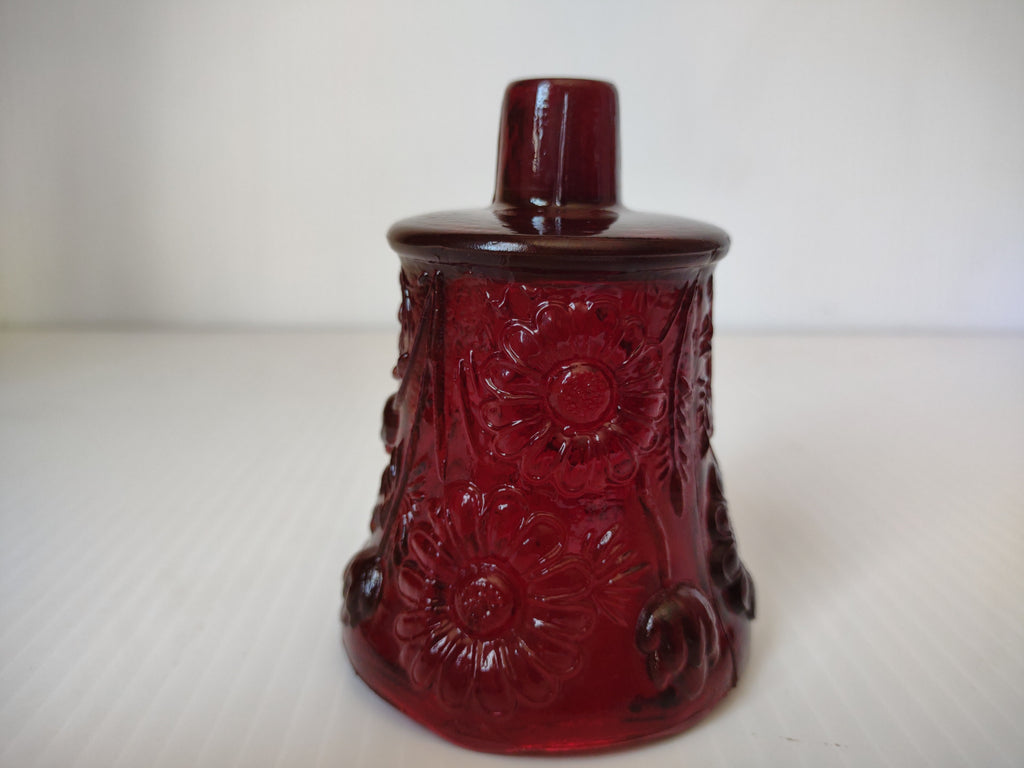 Vintage Homco Ruby Red Glass Daisy Votive Candle Holder Glows Green [6563]