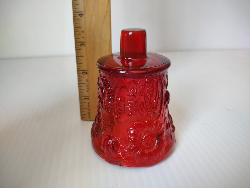 Vintage Homco Red Pressed Glass Daisy Votive Glows Green [6564]