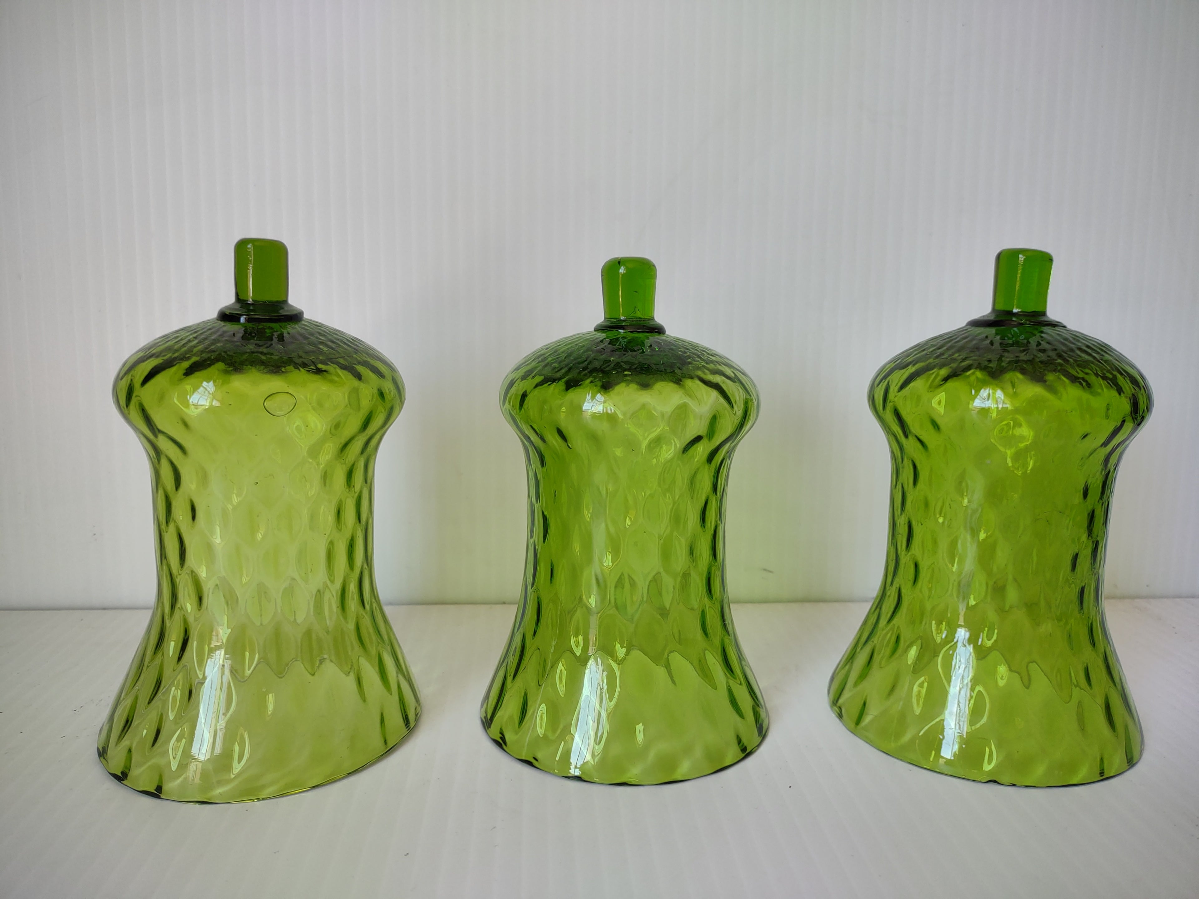Vintage Homco Green Diamond Optic Votive Candle Holders Set of 3  [6565]