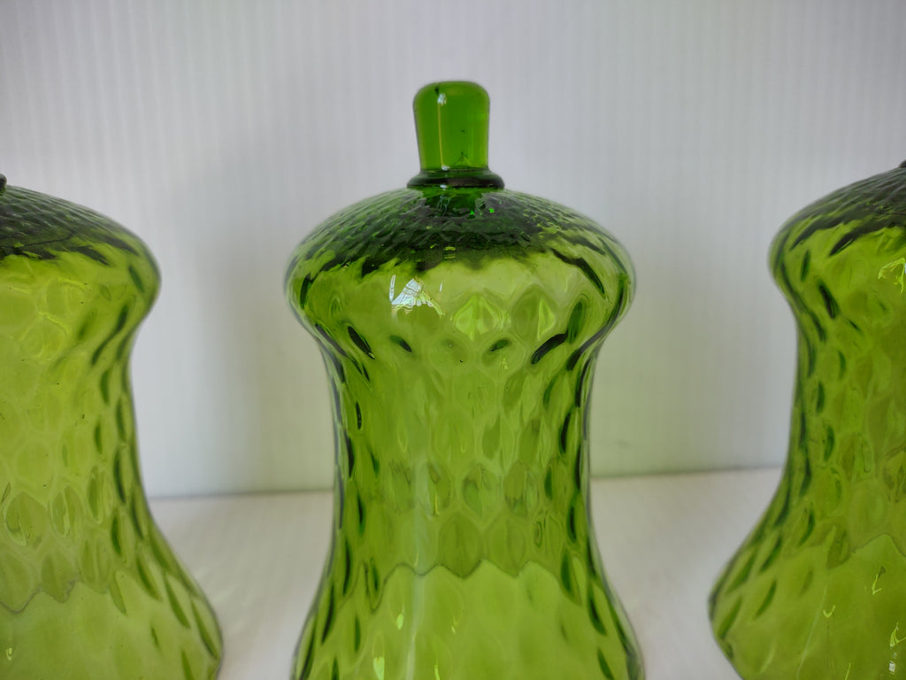 Vintage Homco Green Diamond Optic Votive Candle Holders Set of 3  [6565]