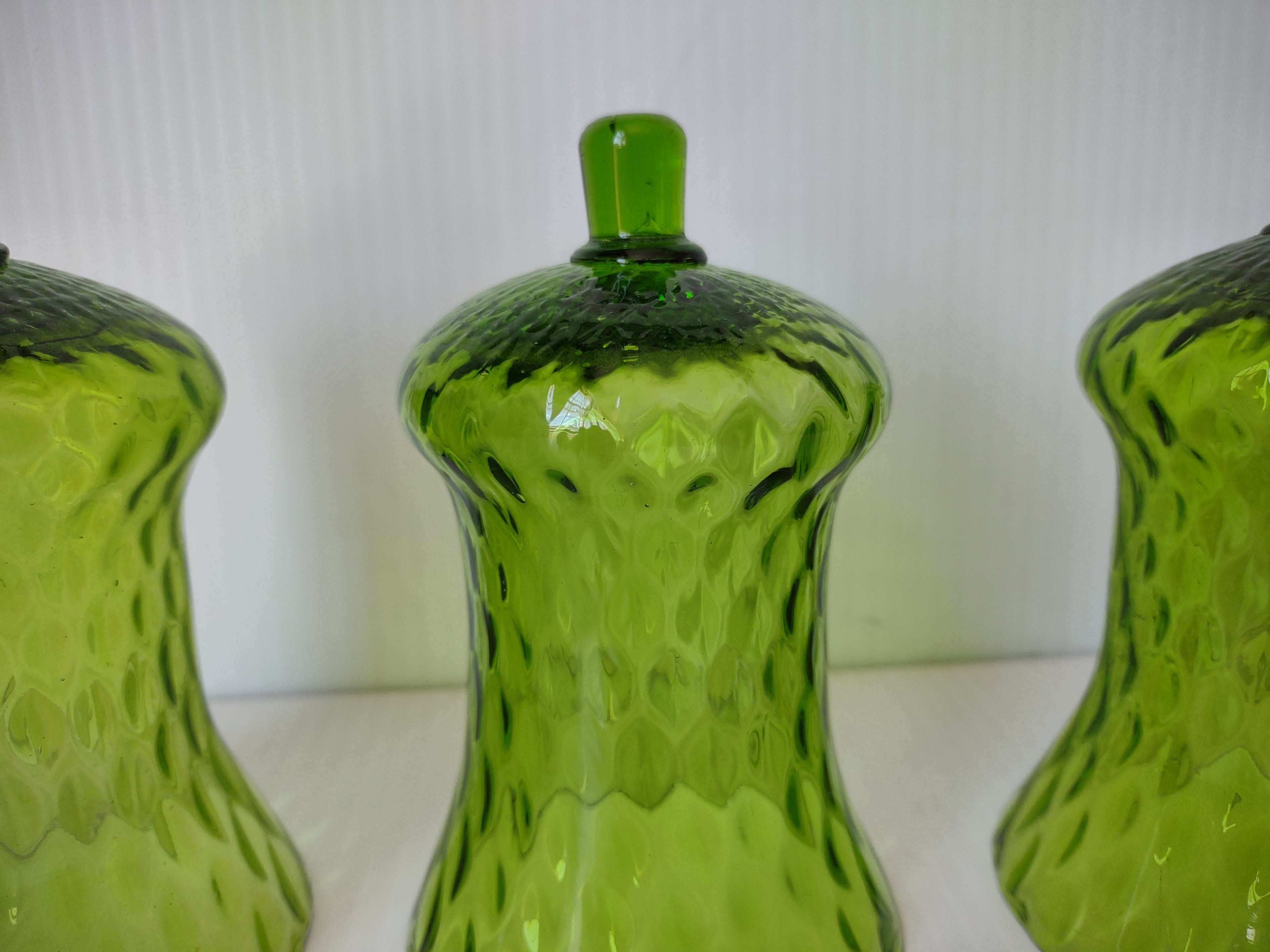 Vintage Homco Green Diamond Optic Votive Candle Holders Set of 3  [6565]