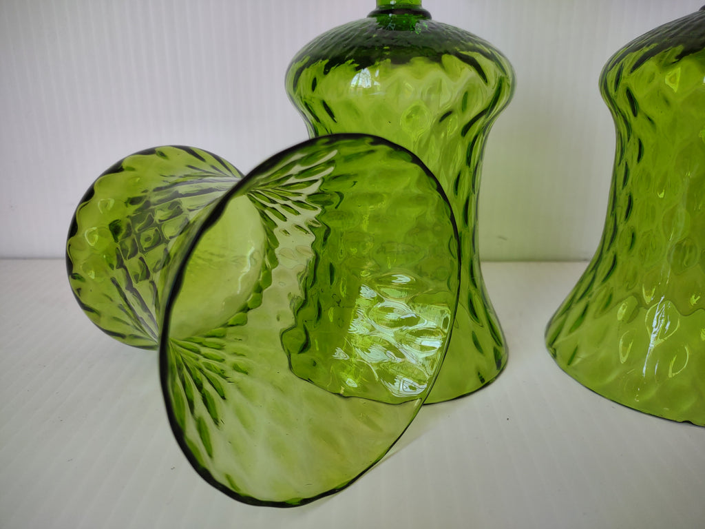 Vintage Homco Green Diamond Optic Votive Candle Holders Set of 3  [6565]